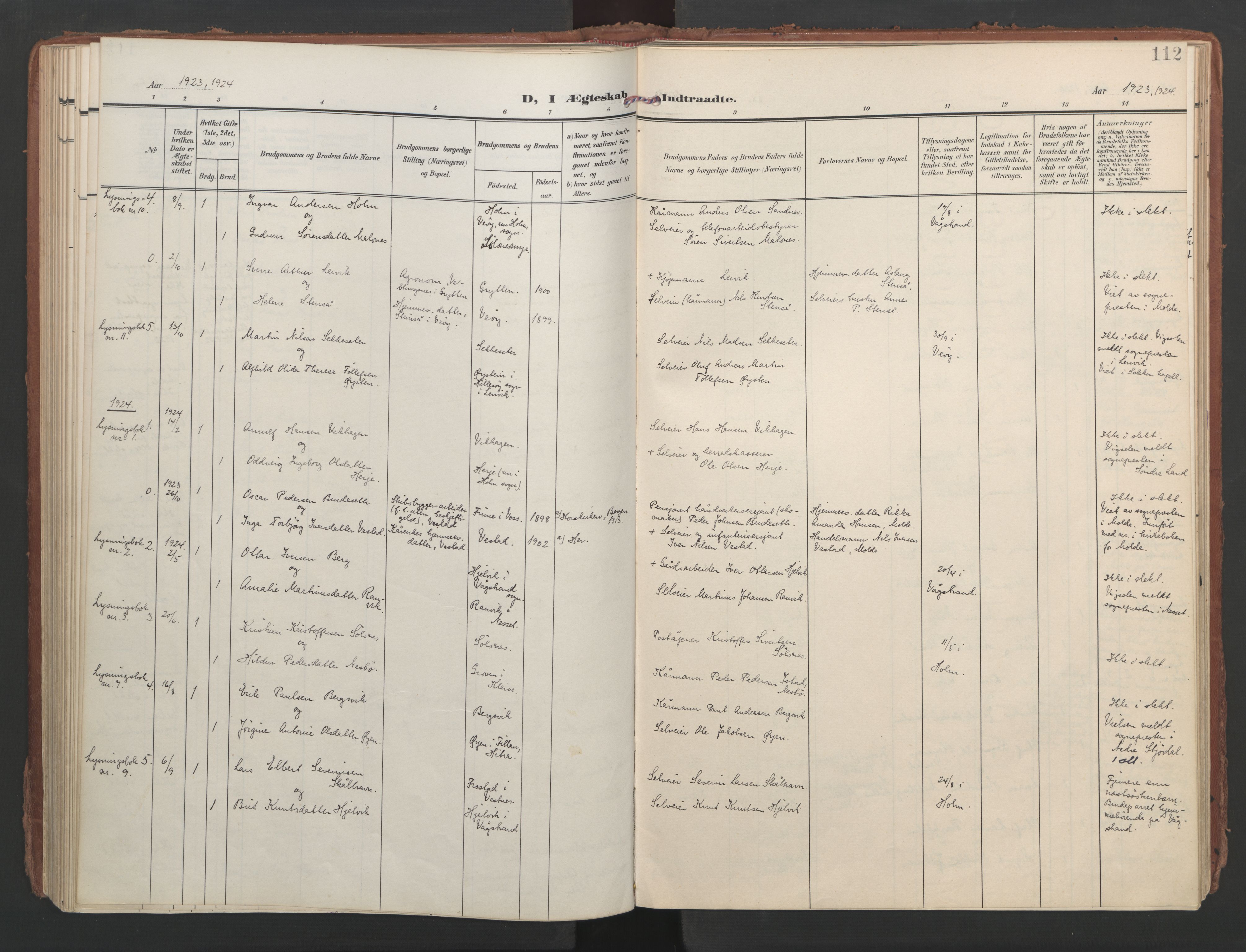 Ministerialprotokoller, klokkerbøker og fødselsregistre - Møre og Romsdal, AV/SAT-A-1454/547/L0605: Parish register (official) no. 547A07, 1907-1936, p. 112