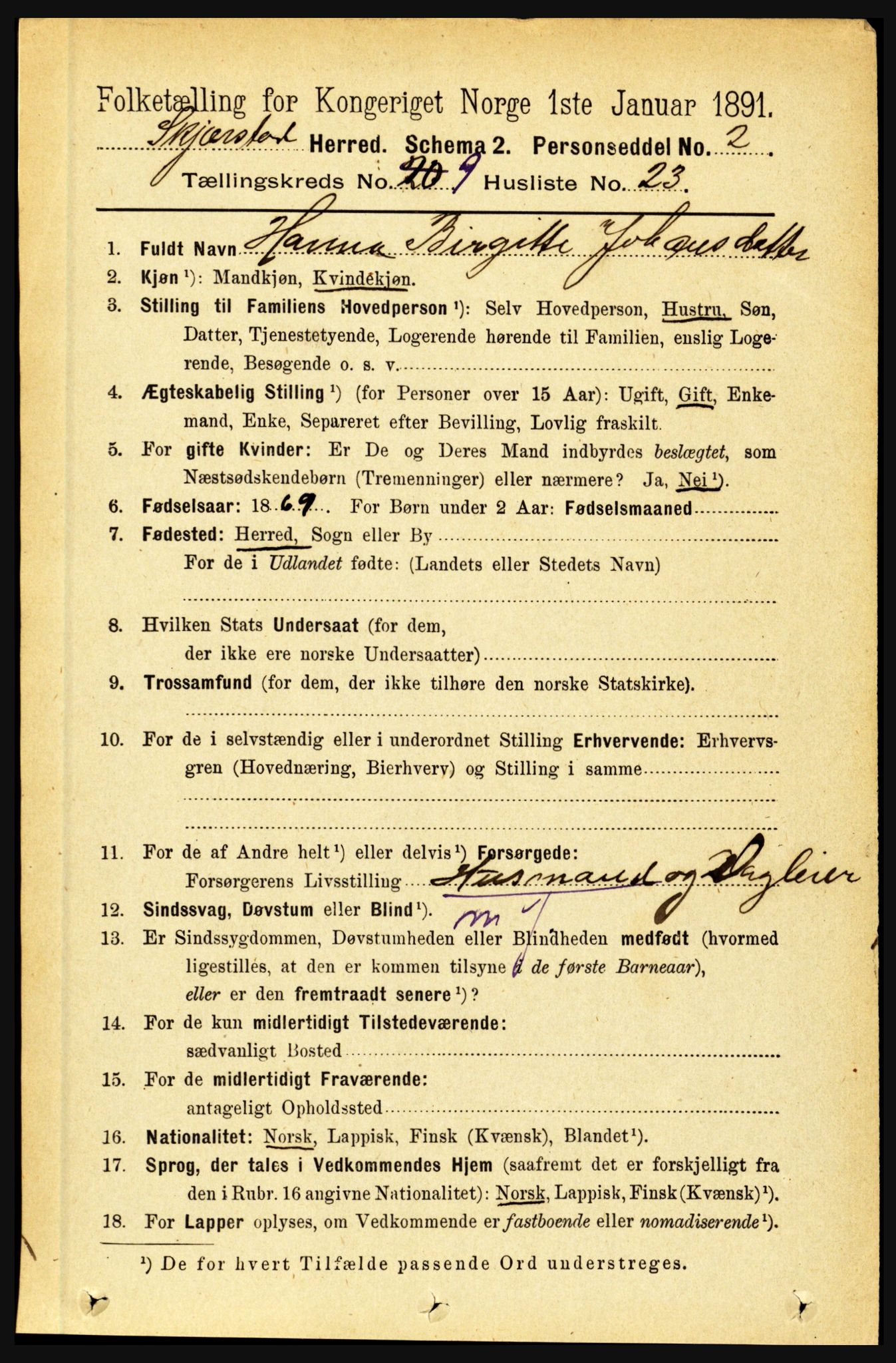 RA, 1891 census for 1842 Skjerstad, 1891, p. 3455