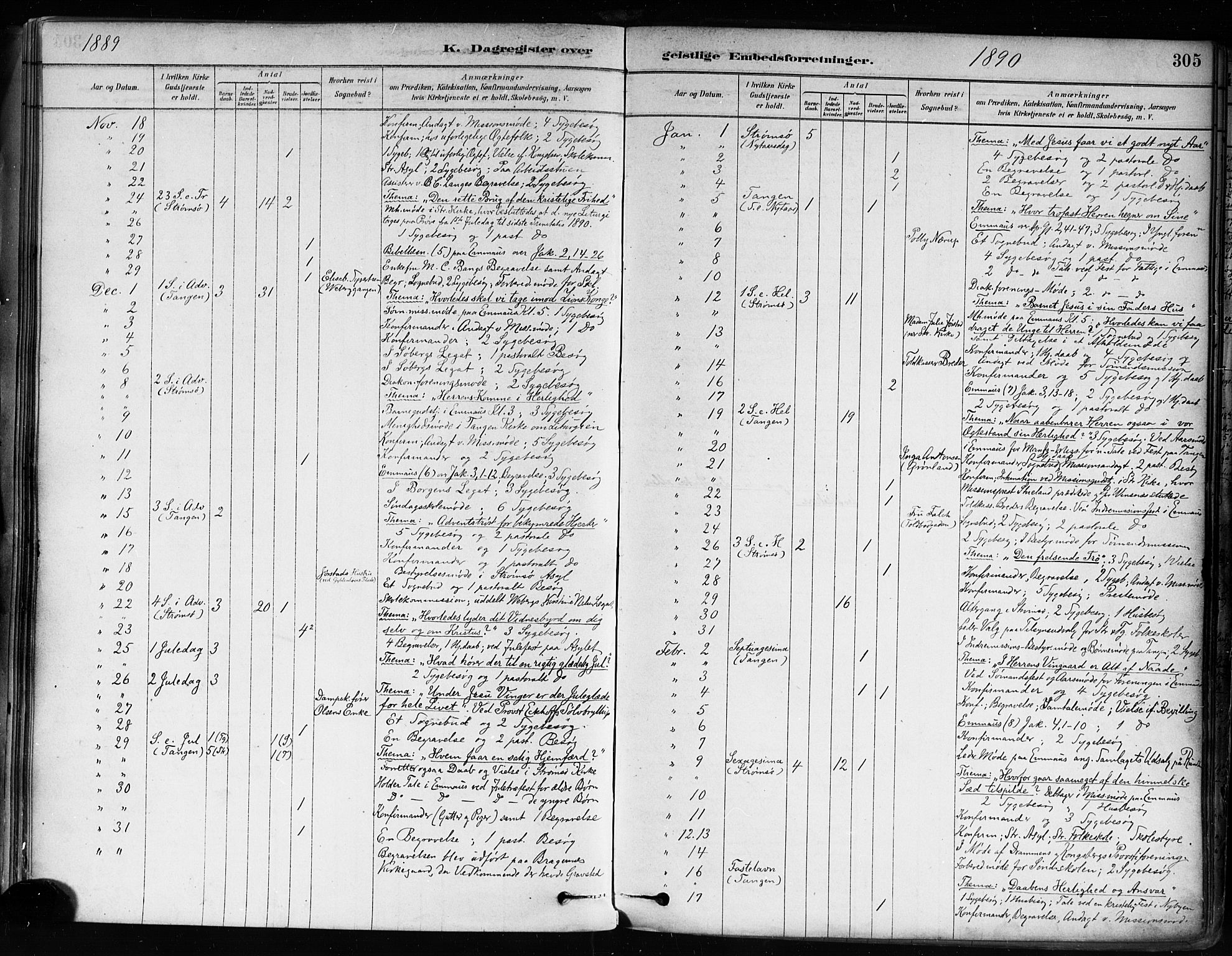 Strømsø kirkebøker, AV/SAKO-A-246/F/Fa/L0022: Parish register (official) no. I 22, 1879-1899, p. 305