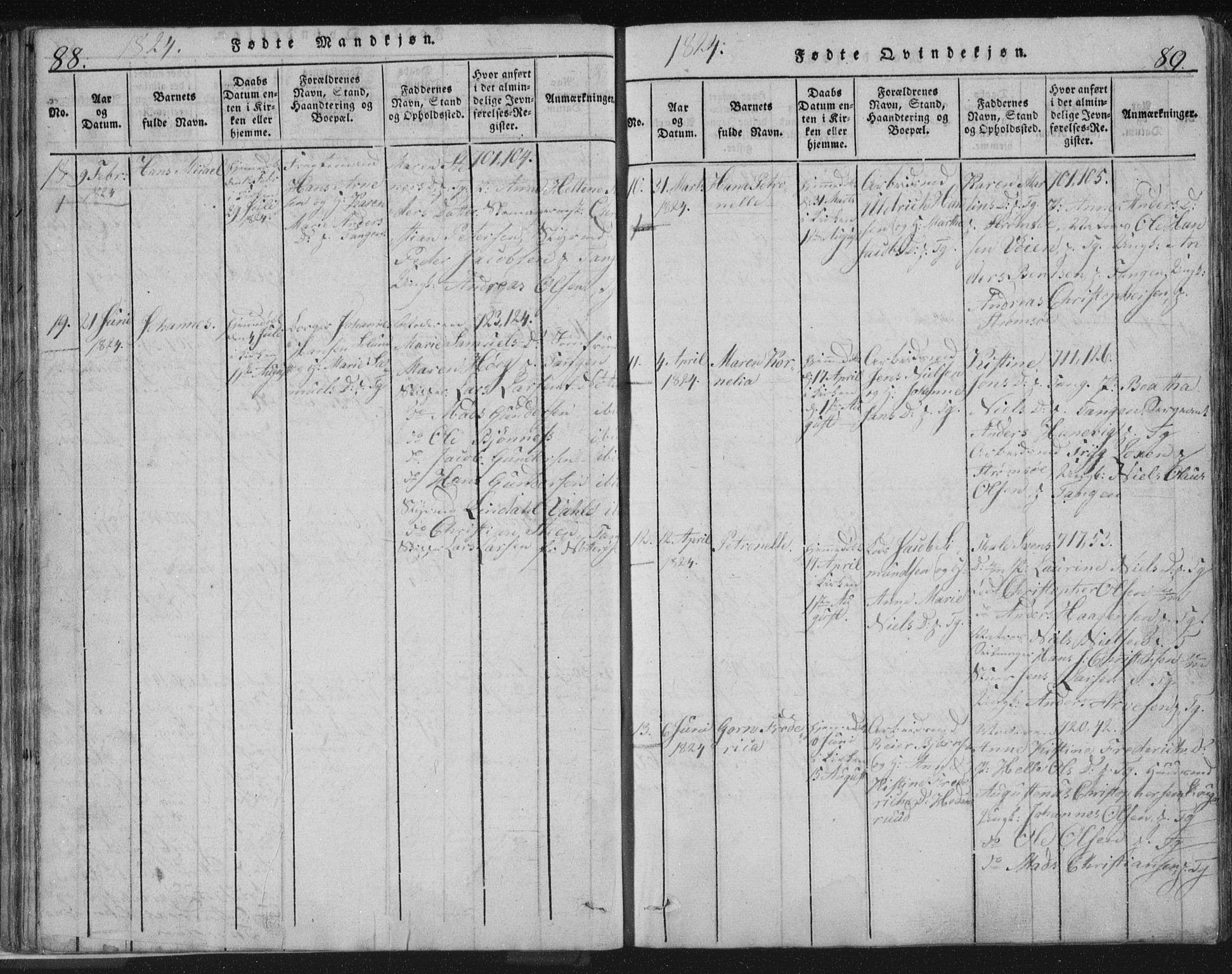 Strømsø kirkebøker, SAKO/A-246/F/Fb/L0004: Parish register (official) no. II 4, 1814-1843, p. 88-89
