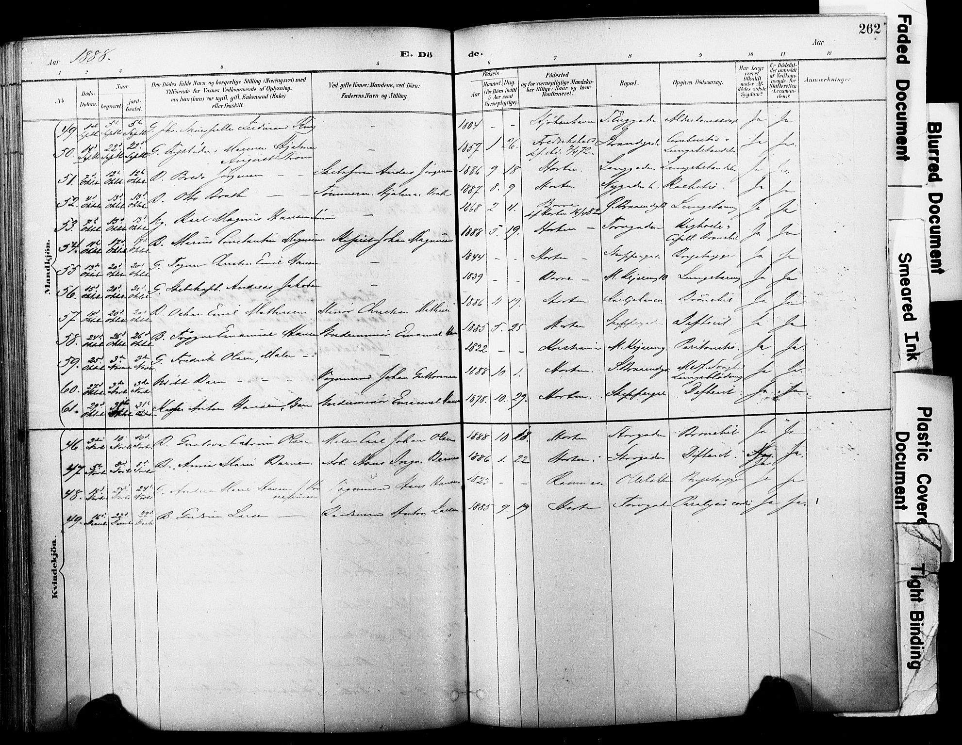 Horten kirkebøker, SAKO/A-348/F/Fa/L0004: Parish register (official) no. 4, 1888-1895, p. 262