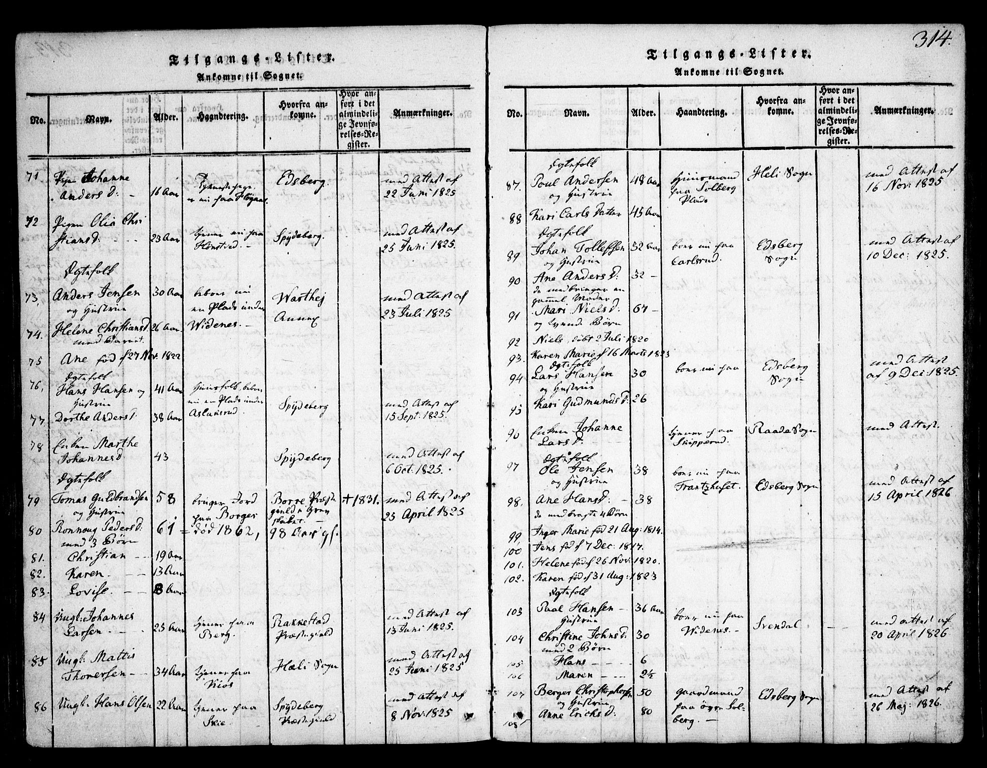 Skiptvet prestekontor Kirkebøker, SAO/A-20009/F/Fa/L0005: Parish register (official) no. 5, 1814-1838, p. 314