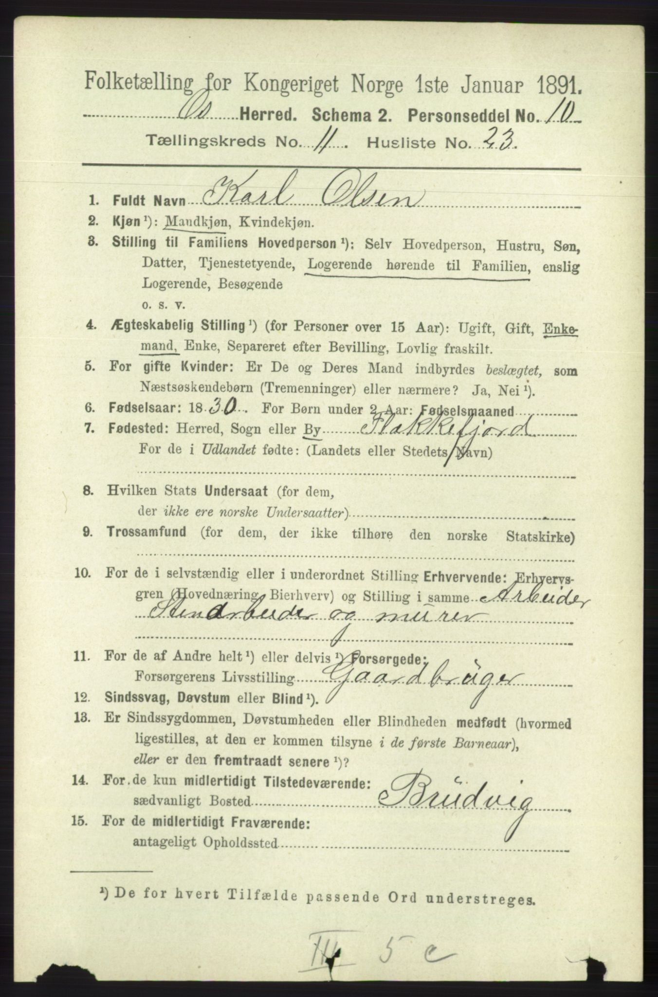 RA, 1891 census for 1243 Os, 1891, p. 2694