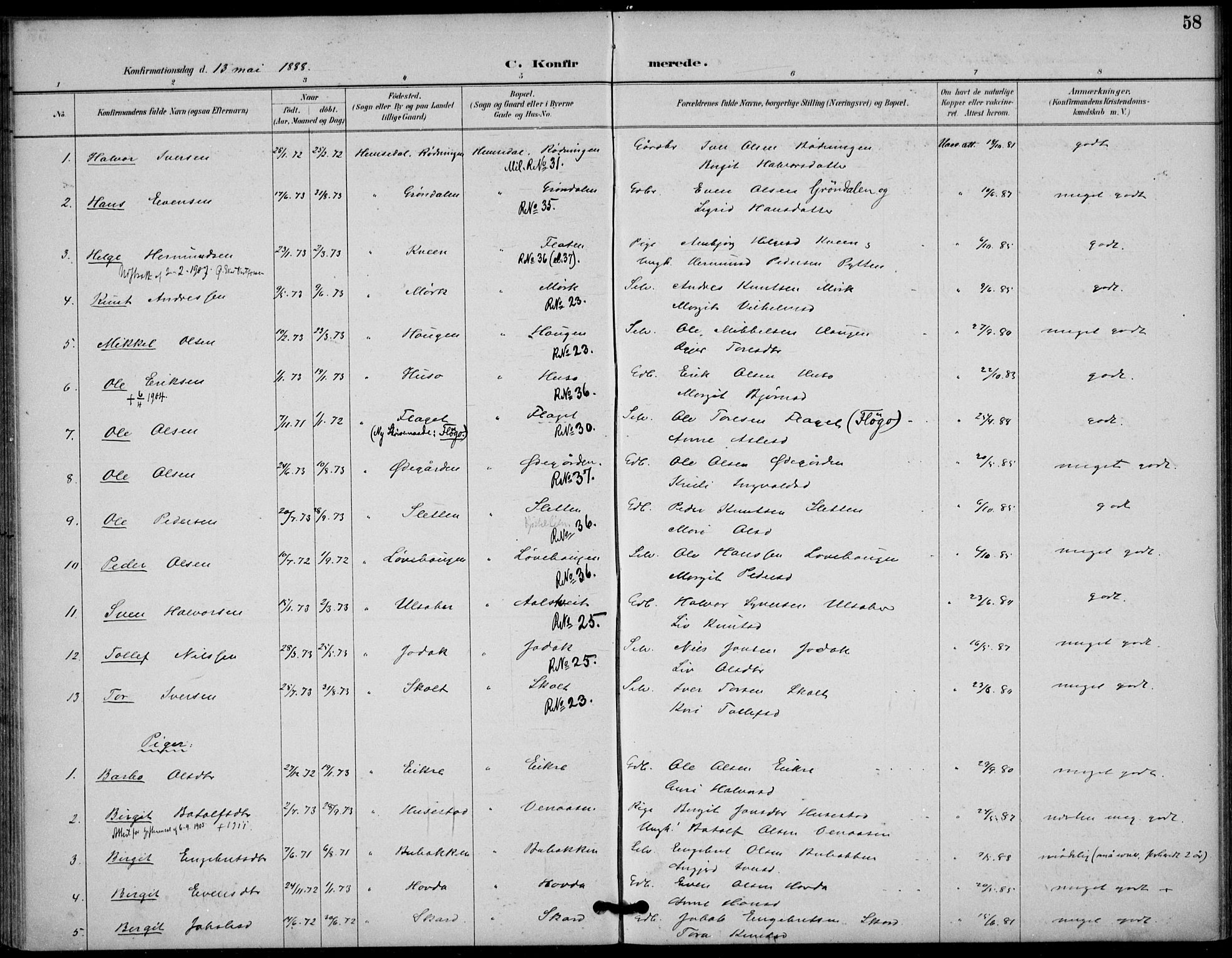 Gol kirkebøker, AV/SAKO-A-226/F/Fb/L0001: Parish register (official) no. II 1, 1887-1900, p. 58