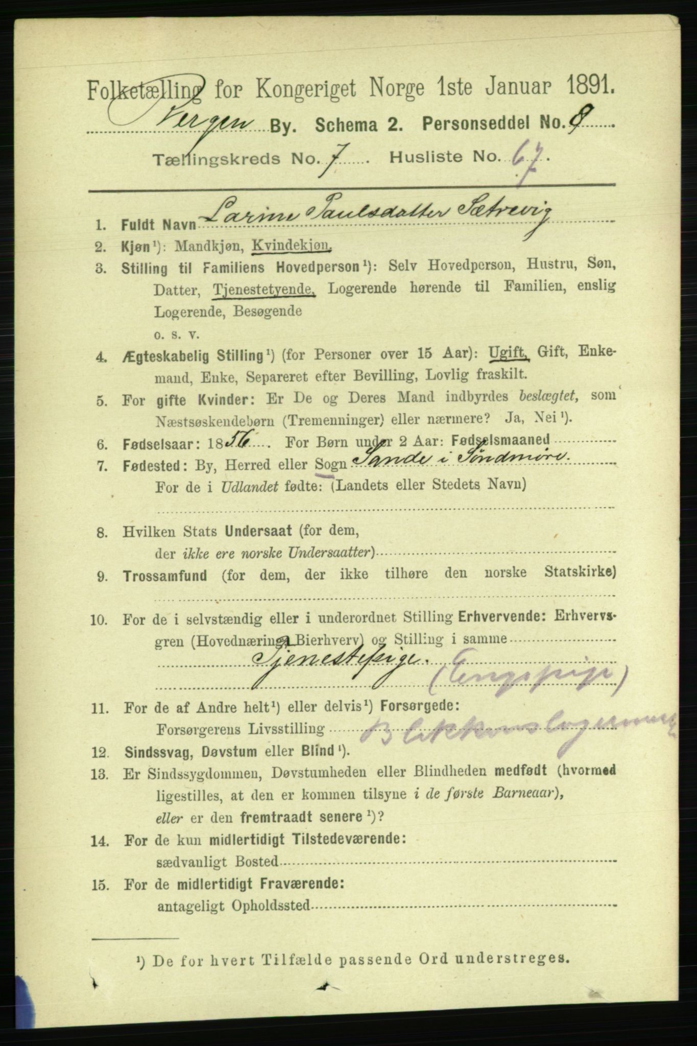 RA, 1891 Census for 1301 Bergen, 1891, p. 16546