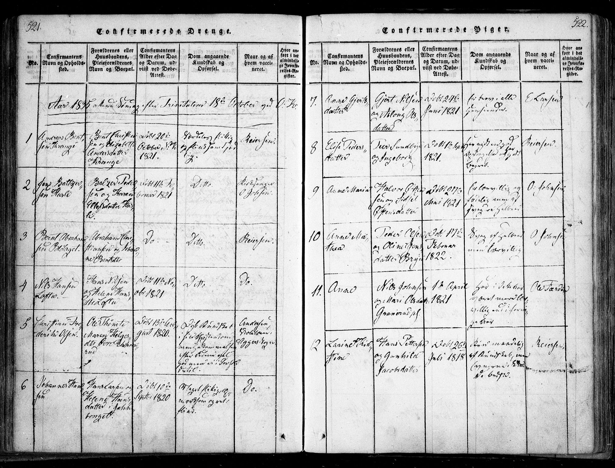 Nesodden prestekontor Kirkebøker, SAO/A-10013/F/Fa/L0006: Parish register (official) no. I 6, 1814-1847, p. 521-522