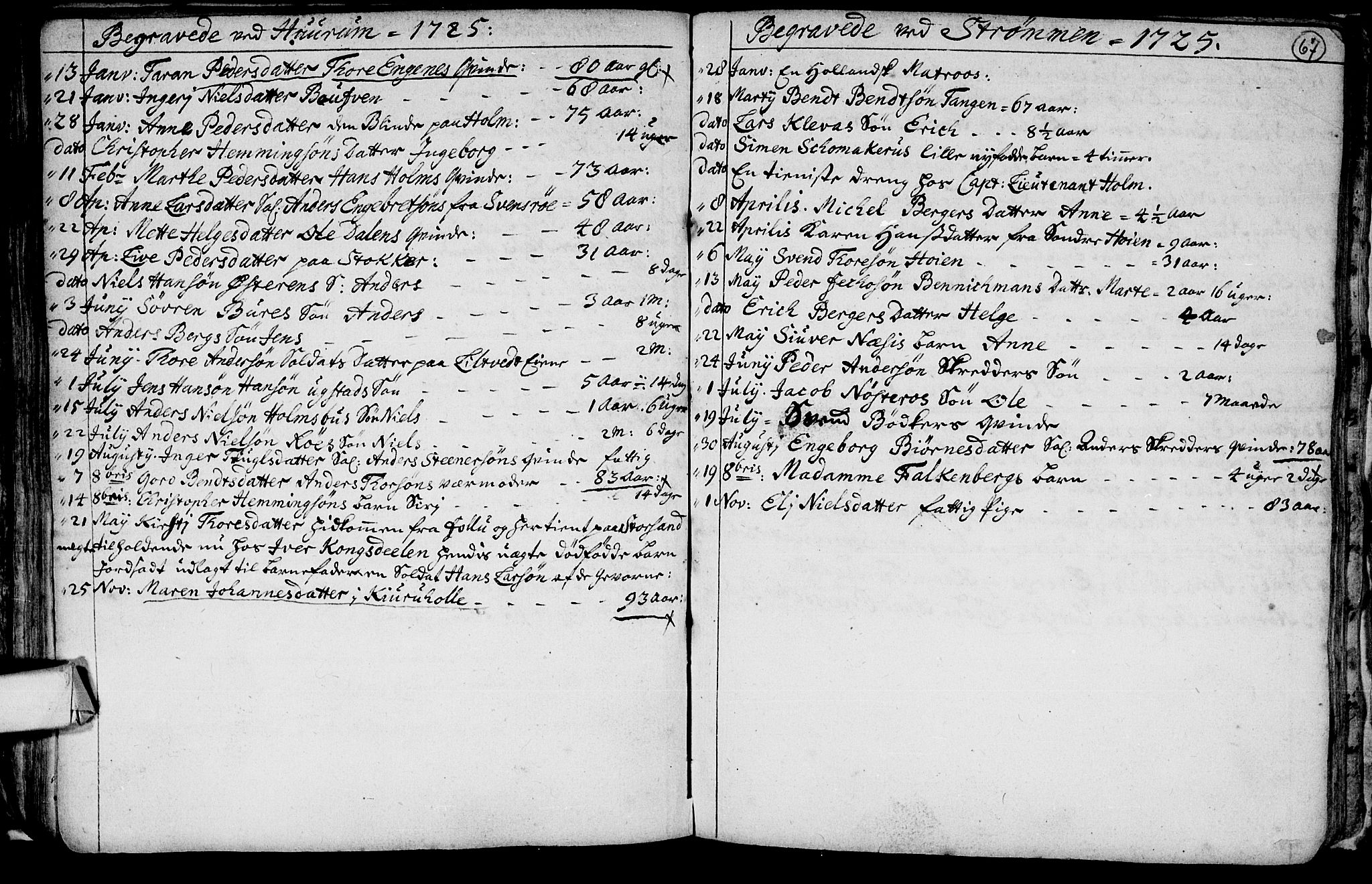 Hurum kirkebøker, AV/SAKO-A-229/F/Fa/L0001: Parish register (official) no. 1, 1715-1732, p. 67