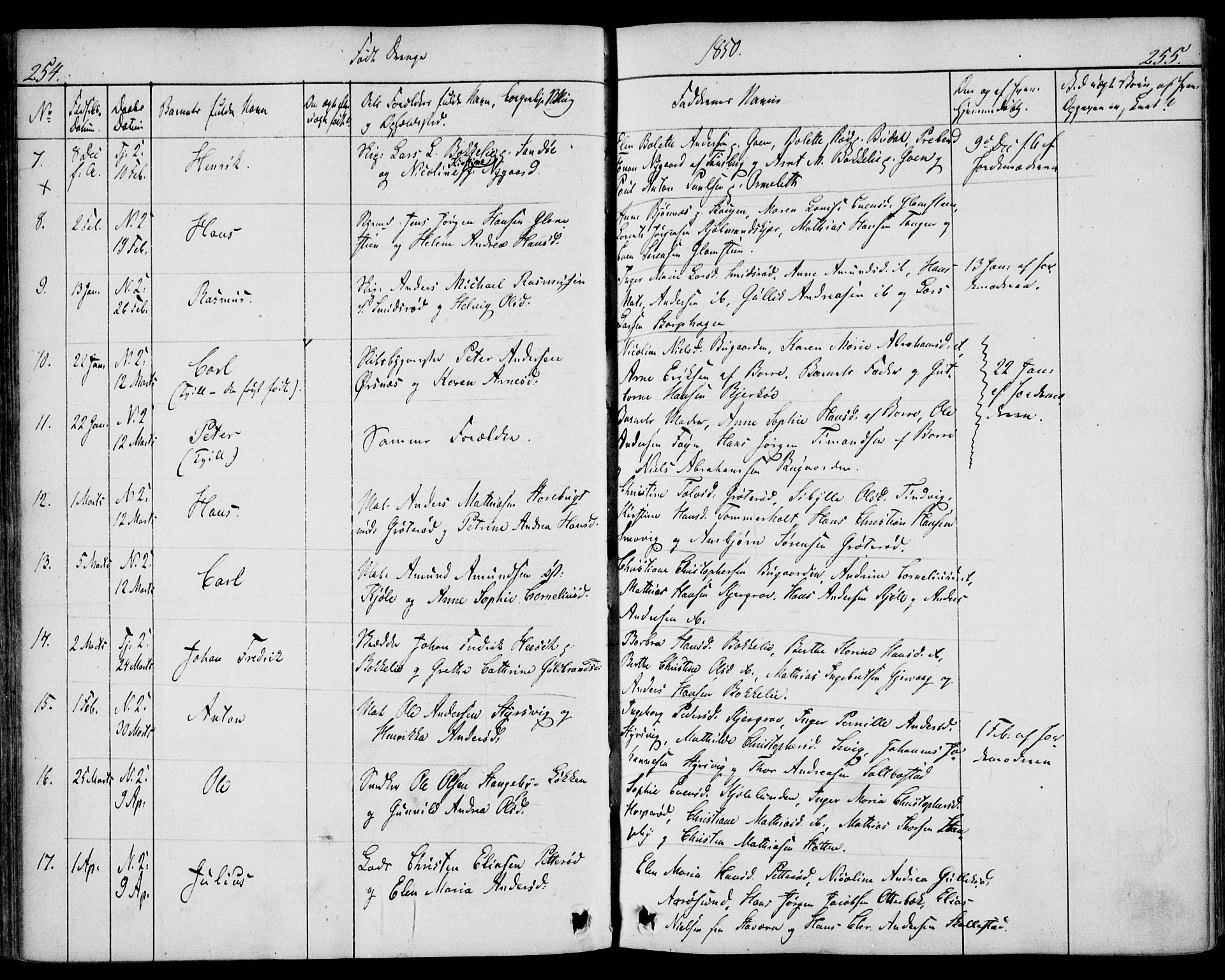 Nøtterøy kirkebøker, AV/SAKO-A-354/F/Fa/L0005: Parish register (official) no. I 5, 1839-1852, p. 254-255