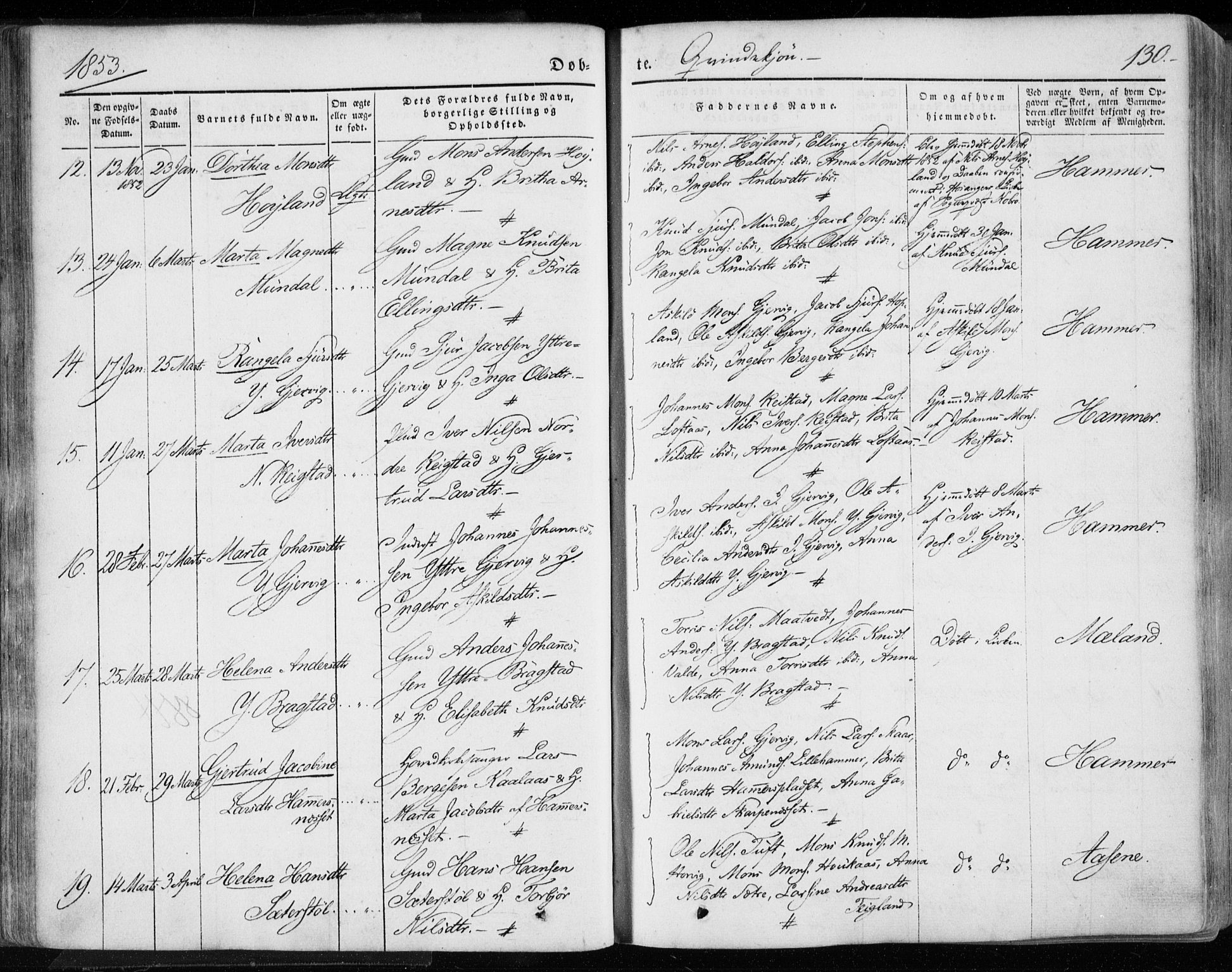 Hamre sokneprestembete, AV/SAB-A-75501/H/Ha/Haa/Haaa/L0013: Parish register (official) no. A 13, 1846-1857, p. 130