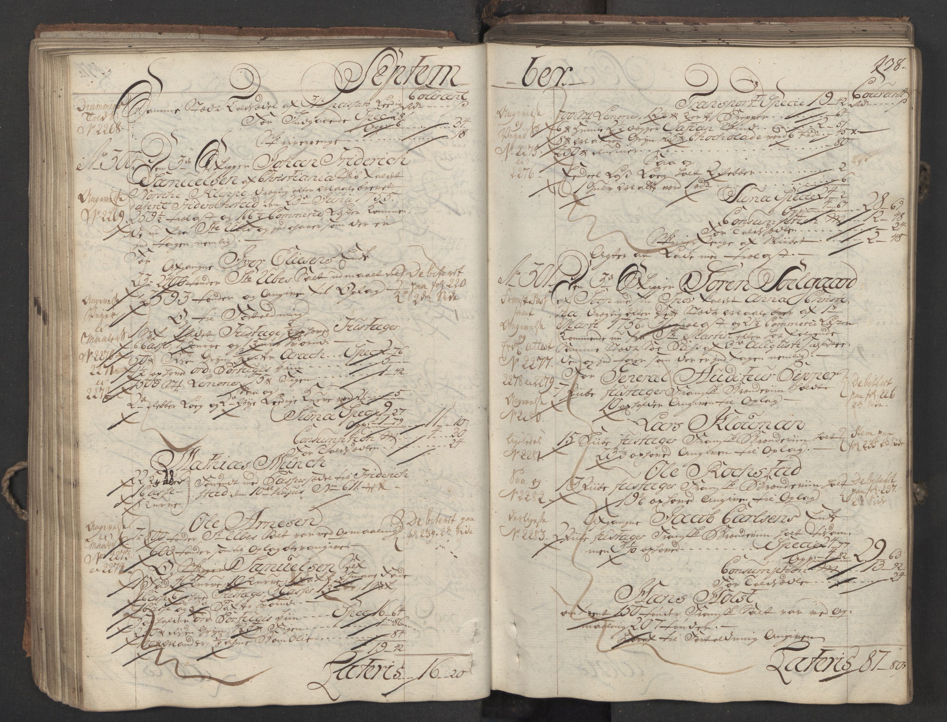 Generaltollkammeret, tollregnskaper, AV/RA-EA-5490/R06/L0037/0001: Tollregnskaper Kristiania / Inngående hovedtollbok, 1756, p. 137b-138a