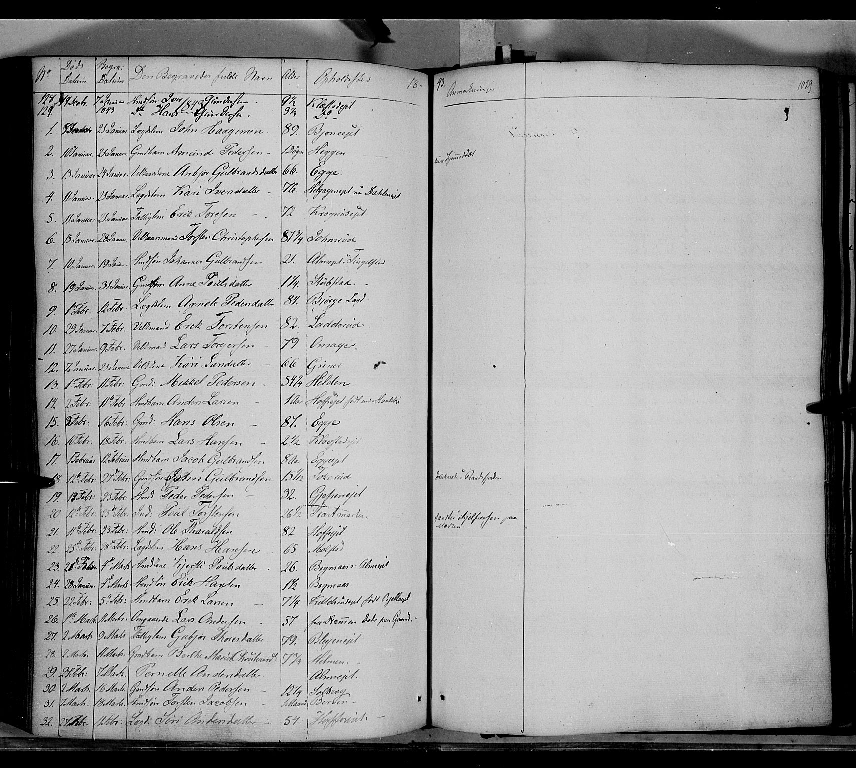 Gran prestekontor, SAH/PREST-112/H/Ha/Haa/L0011: Parish register (official) no. 11, 1842-1856, p. 1028-1029