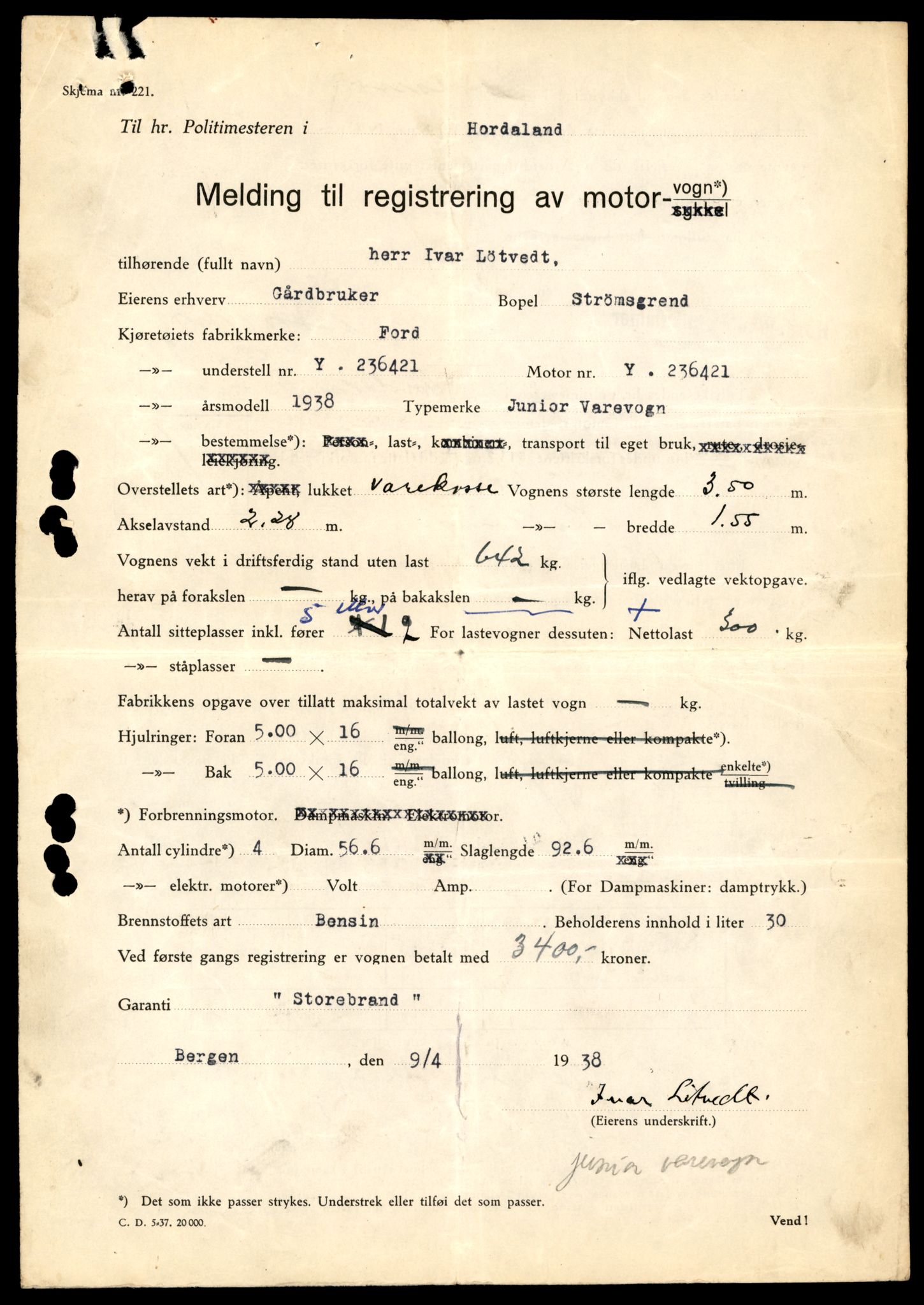 Møre og Romsdal vegkontor - Ålesund trafikkstasjon, AV/SAT-A-4099/F/Fe/L0045: Registreringskort for kjøretøy T 14320 - T 14444, 1927-1998, p. 1927