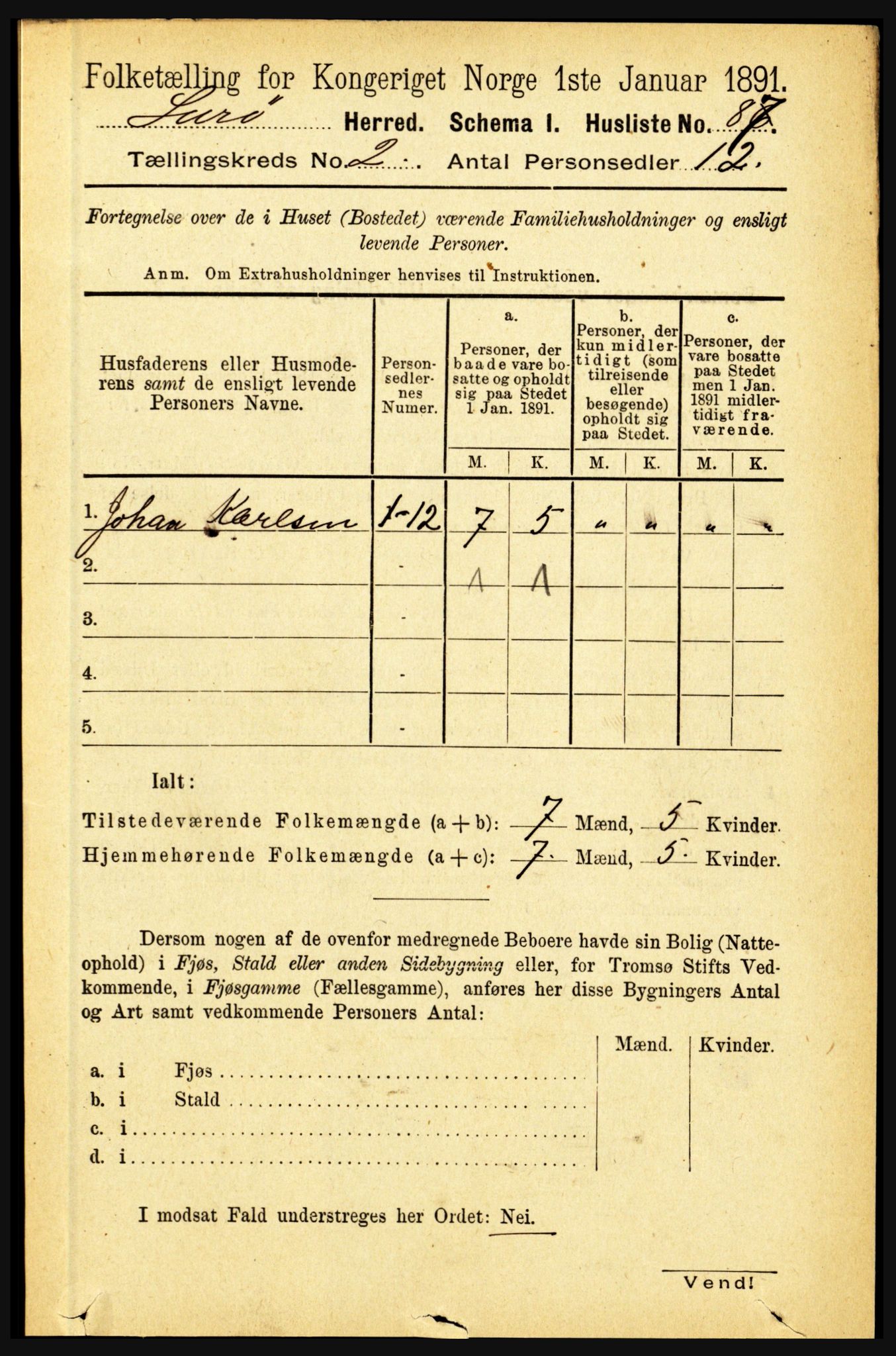 RA, 1891 census for 1834 Lurøy, 1891, p. 743