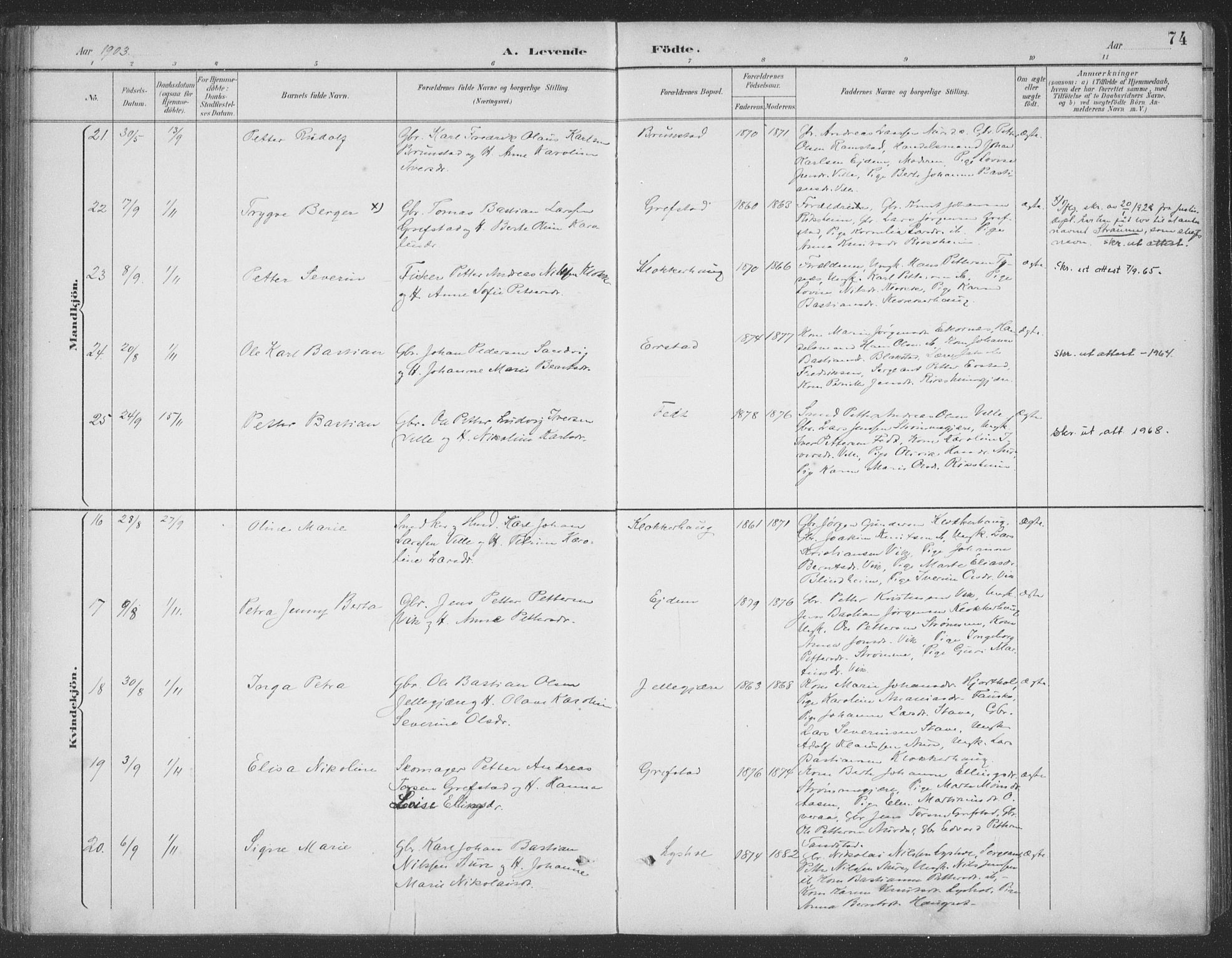 Ministerialprotokoller, klokkerbøker og fødselsregistre - Møre og Romsdal, AV/SAT-A-1454/523/L0335: Parish register (official) no. 523A02, 1891-1911, p. 74