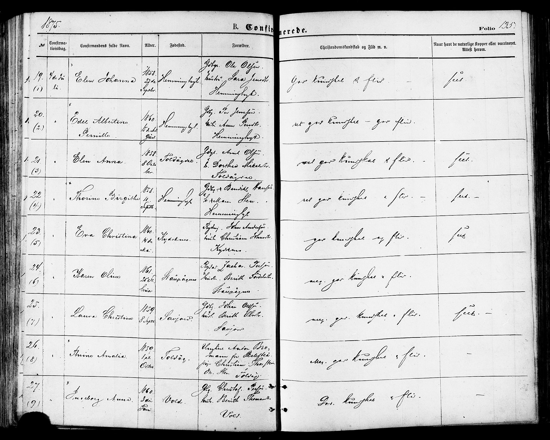 Ministerialprotokoller, klokkerbøker og fødselsregistre - Nordland, AV/SAT-A-1459/846/L0645: Parish register (official) no. 846A03, 1872-1886, p. 135