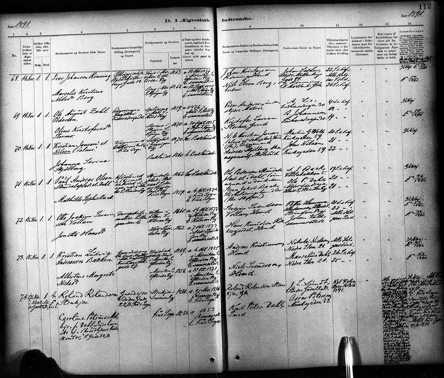 Ministerialprotokoller, klokkerbøker og fødselsregistre - Sør-Trøndelag, AV/SAT-A-1456/604/L0189: Parish register (official) no. 604A10, 1878-1892, p. 112