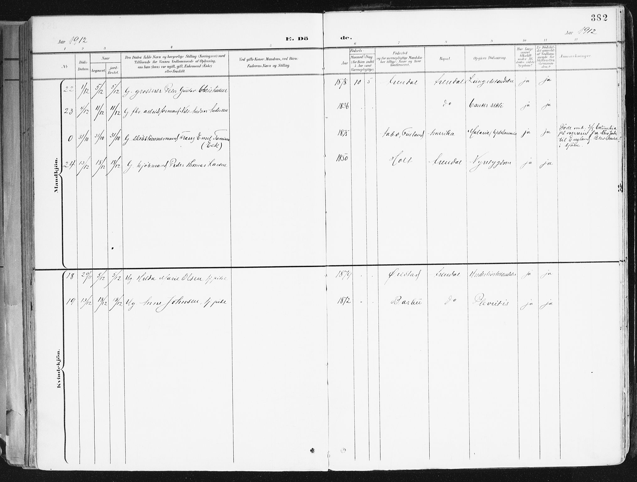 Arendal sokneprestkontor, Trefoldighet, AV/SAK-1111-0040/F/Fa/L0010: Parish register (official) no. A 10, 1900-1919, p. 382