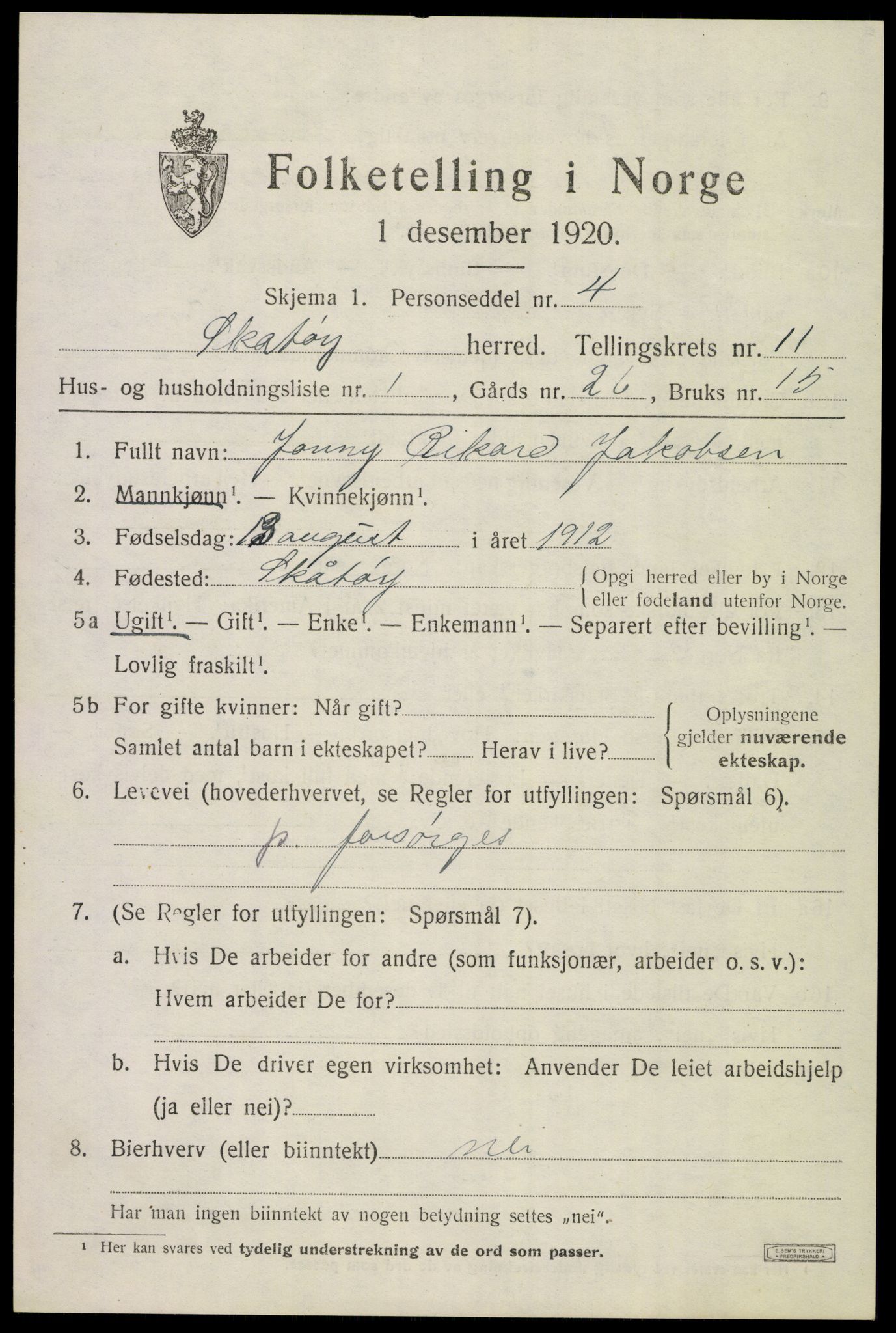 SAKO, 1920 census for Skåtøy, 1920, p. 7744