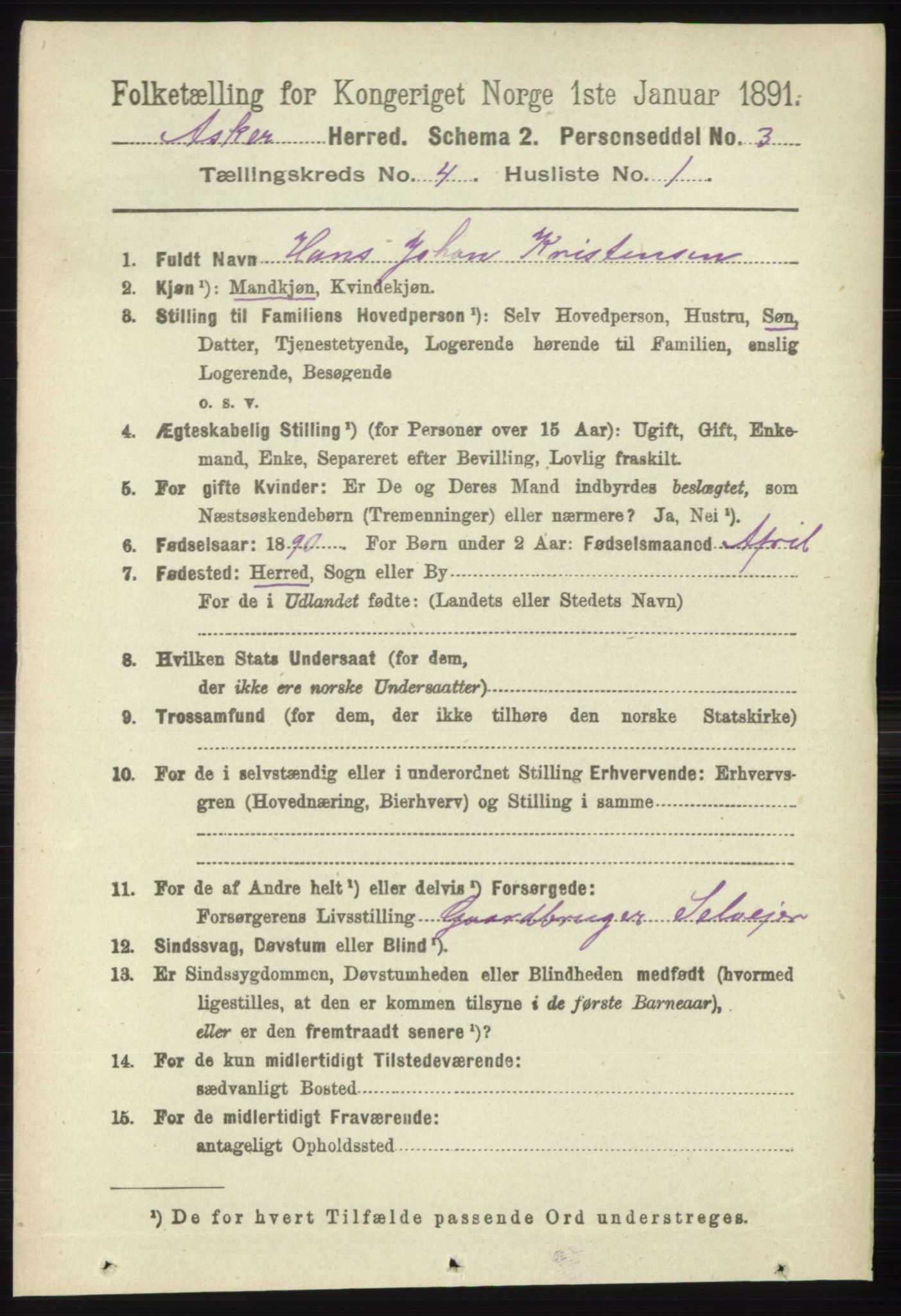 RA, 1891 census for 0220 Asker, 1891, p. 2947