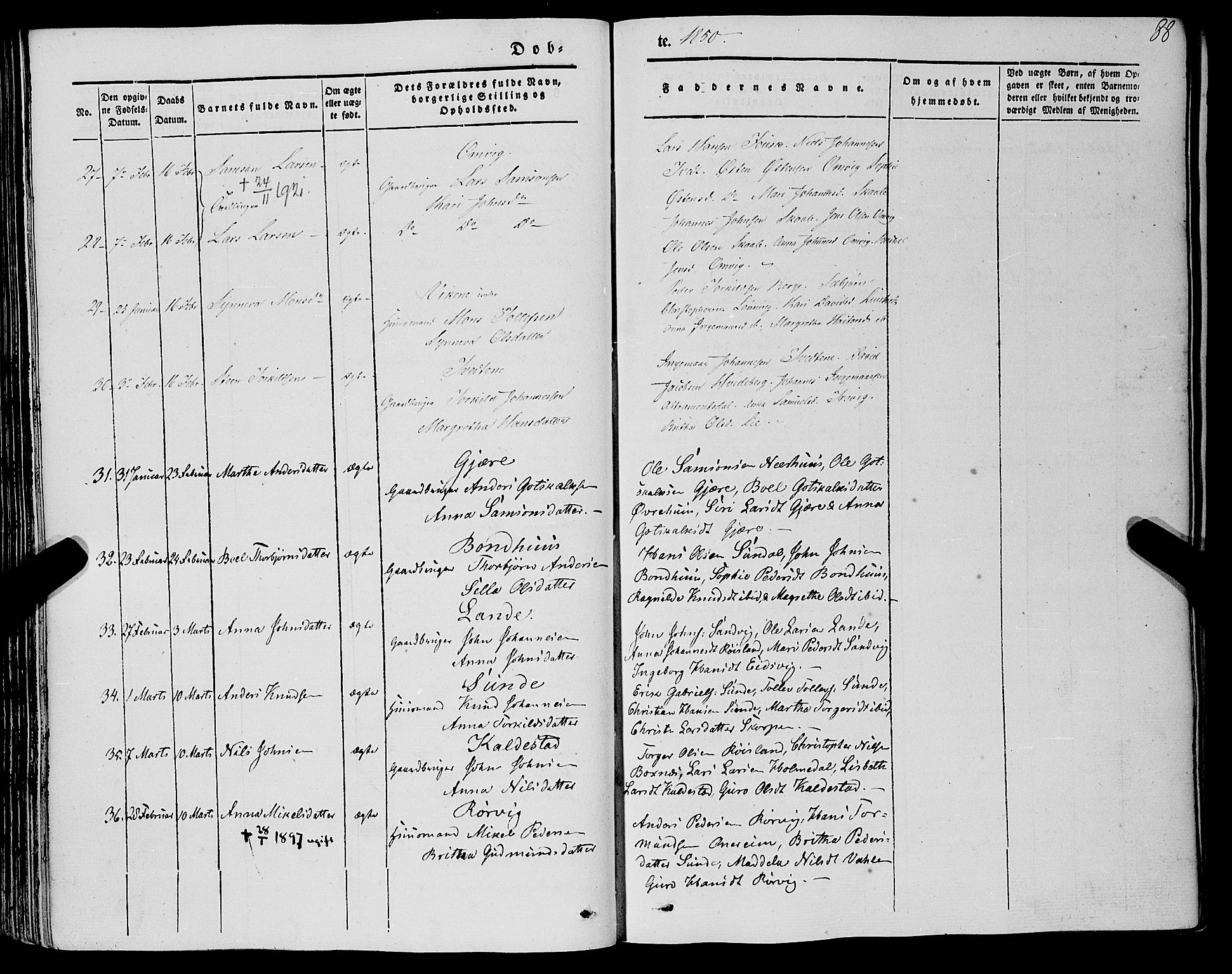 Kvinnherad sokneprestembete, SAB/A-76401/H/Haa: Parish register (official) no. A 7, 1843-1853, p. 88