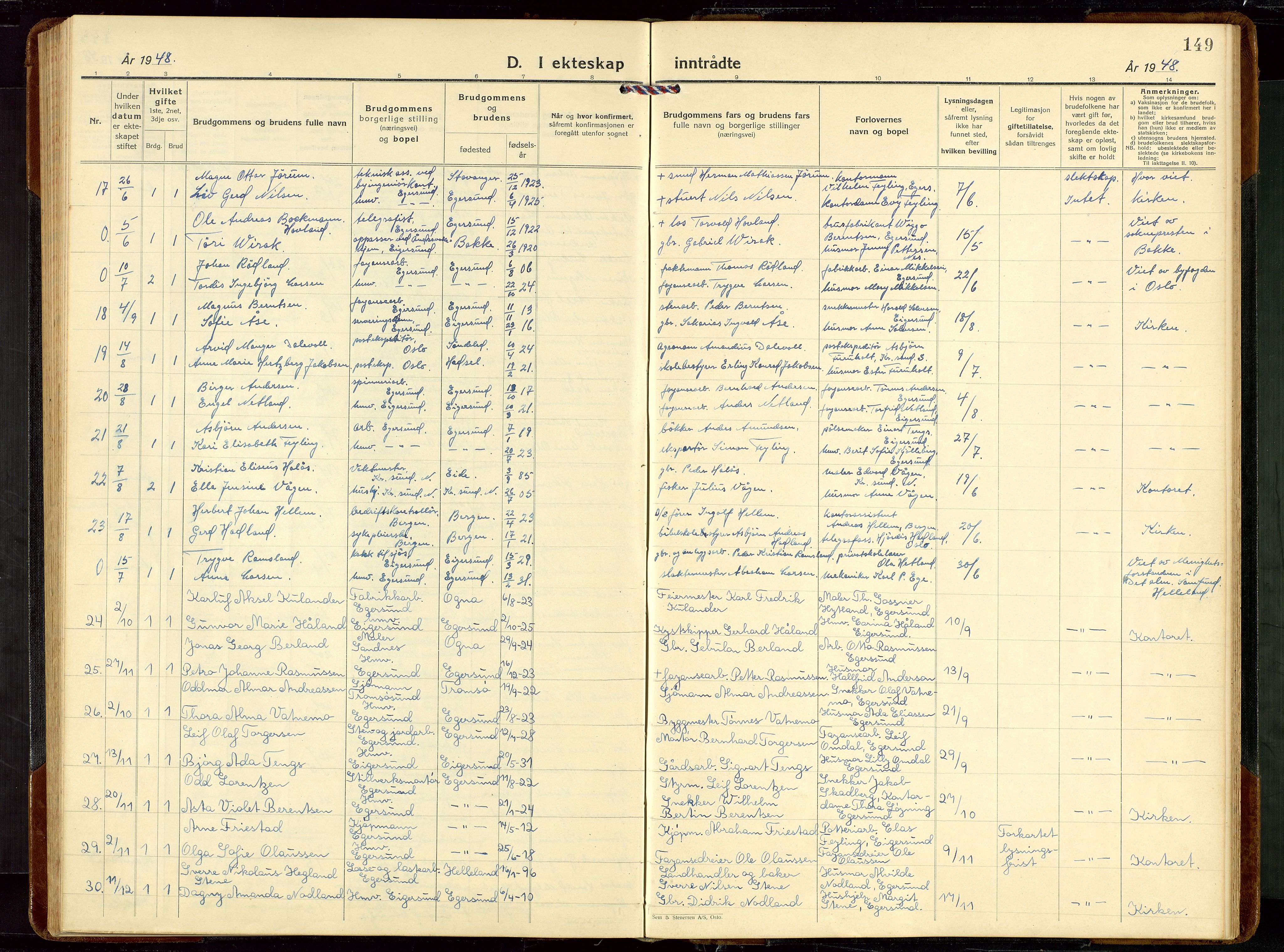 Eigersund sokneprestkontor, AV/SAST-A-101807/S09/L0014: Parish register (copy) no. B 14, 1931-1949, p. 149