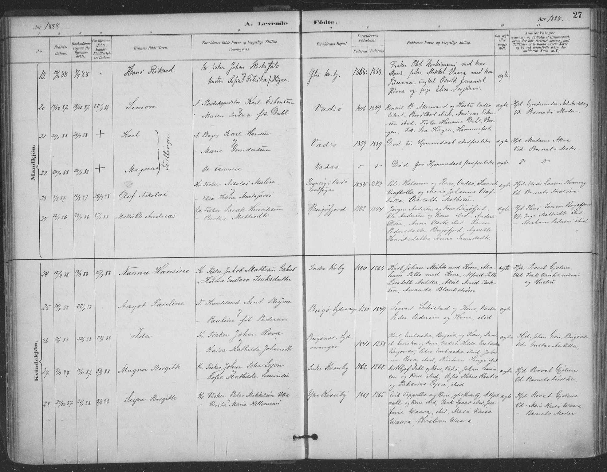 Vadsø sokneprestkontor, SATØ/S-1325/H/Ha/L0006kirke: Parish register (official) no. 6, 1885-1895, p. 27