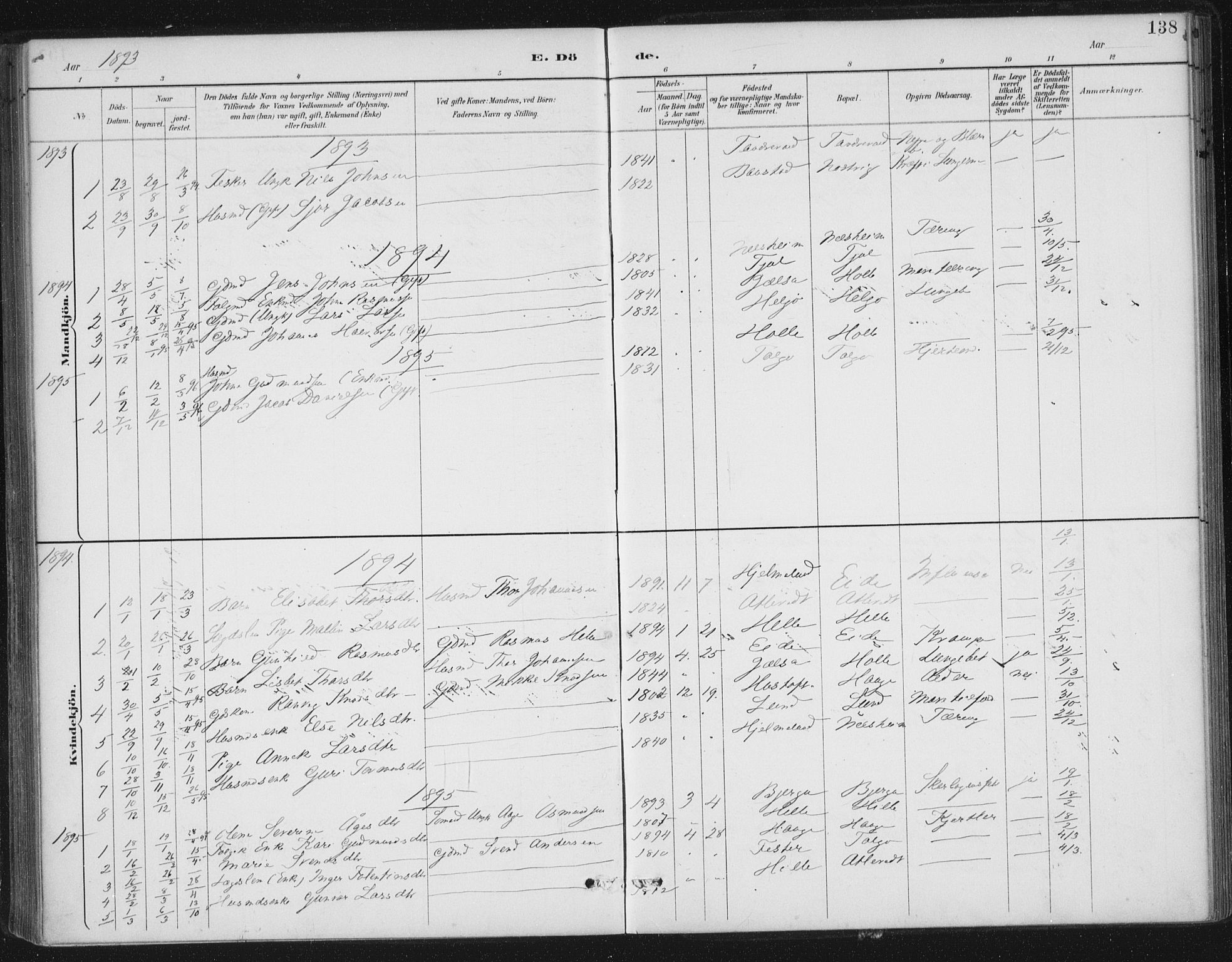 Nedstrand sokneprestkontor, AV/SAST-A-101841/01/IV: Parish register (official) no. A 13, 1887-1915, p. 138