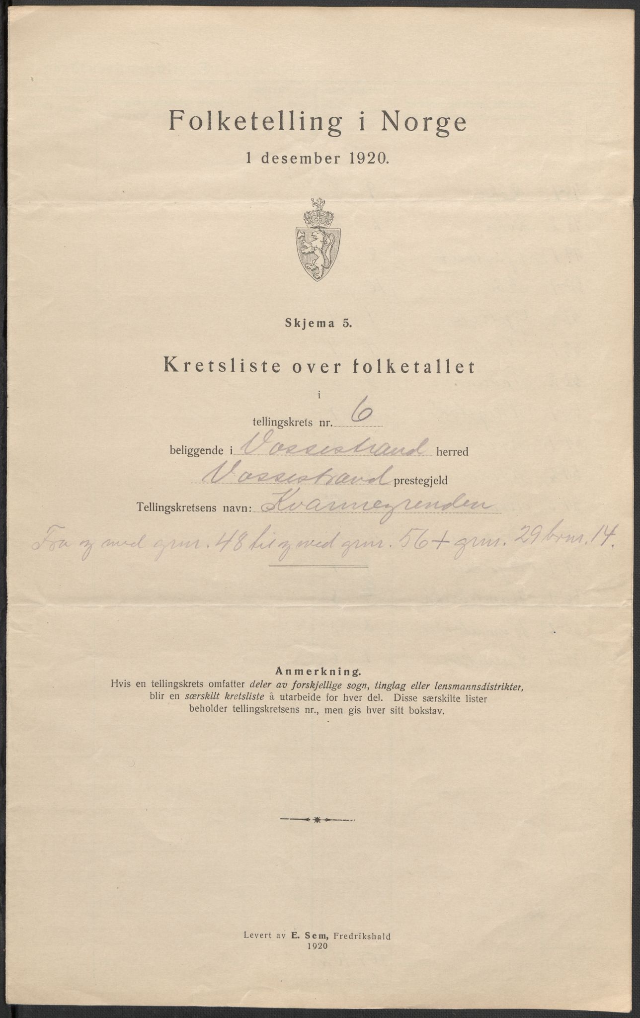 SAB, 1920 census for Vossestrand, 1920, p. 19