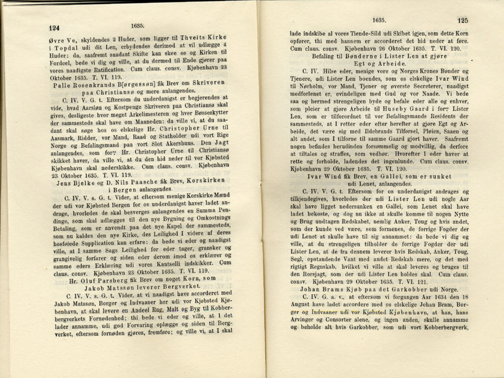Publikasjoner utgitt av Det Norske Historiske Kildeskriftfond, PUBL/-/-/-: Norske Rigs-Registranter, bind 7, 1635-1640, p. 124-125