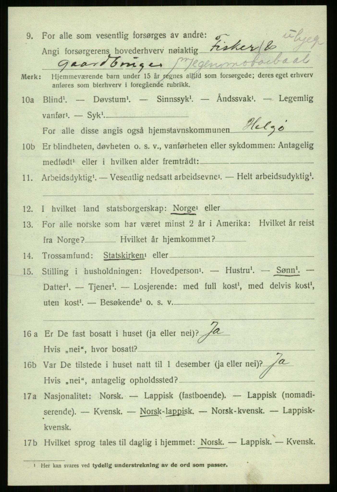 SATØ, 1920 census for Helgøy, 1920, p. 845