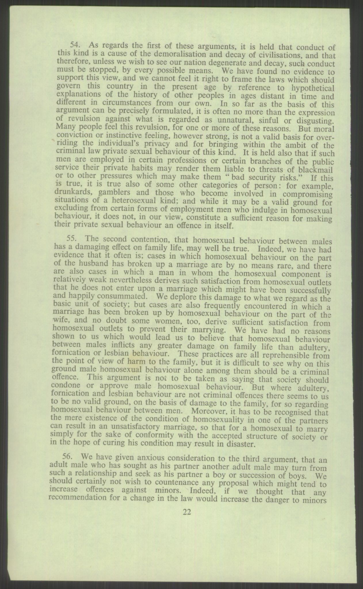 Justisdepartementet, Lovavdelingen, AV/RA-S-3212/D/De/L0029/0001: Straffeloven / Straffelovens revisjon: 5 - Ot. prp. nr.  41 - 1945: Homoseksualiet. 3 mapper, 1956-1970, p. 606