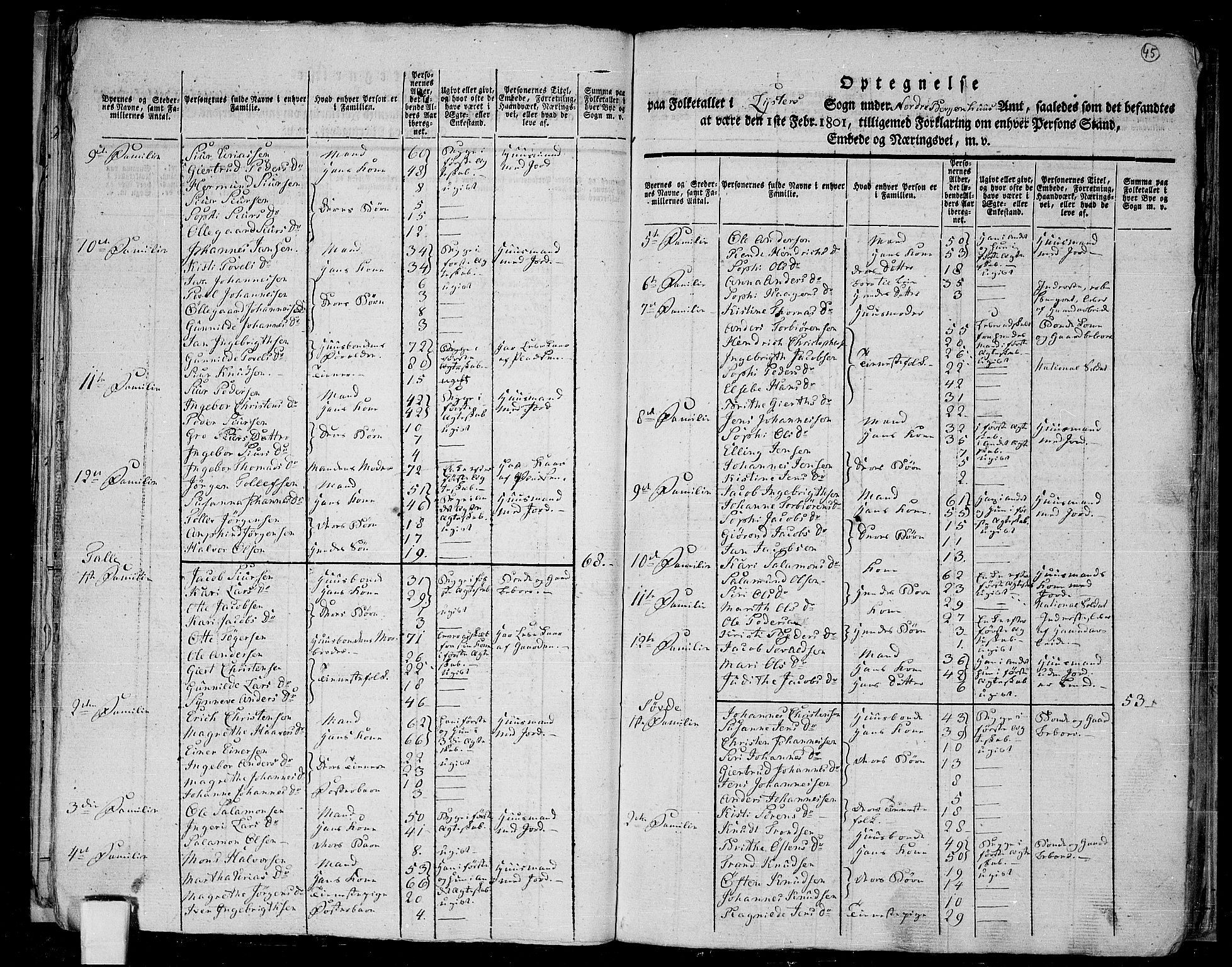 RA, 1801 census for 1426P Luster, 1801, p. 44b-45a