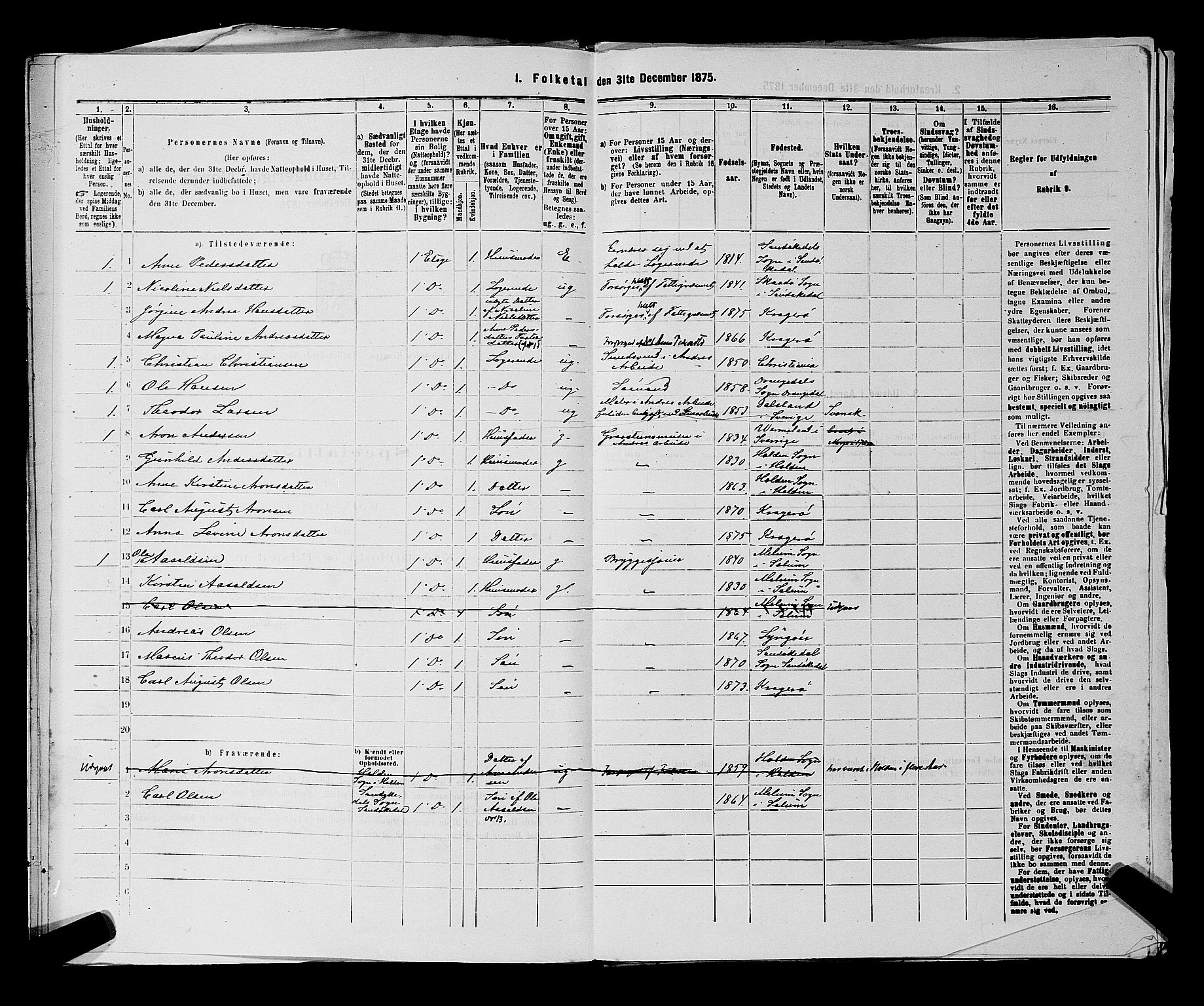 SAKO, 1875 census for 0801P Kragerø, 1875, p. 726