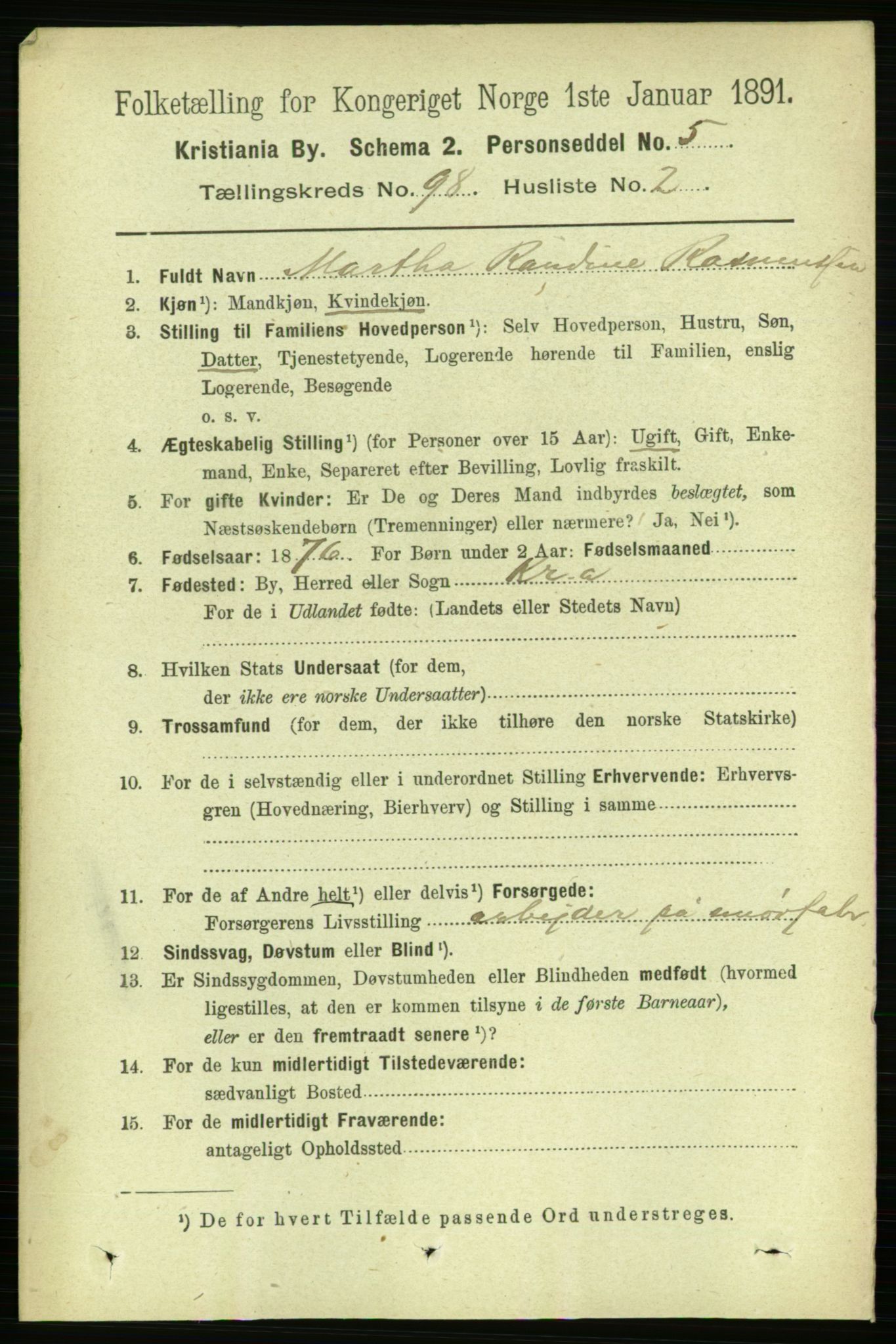 RA, 1891 census for 0301 Kristiania, 1891, p. 47738