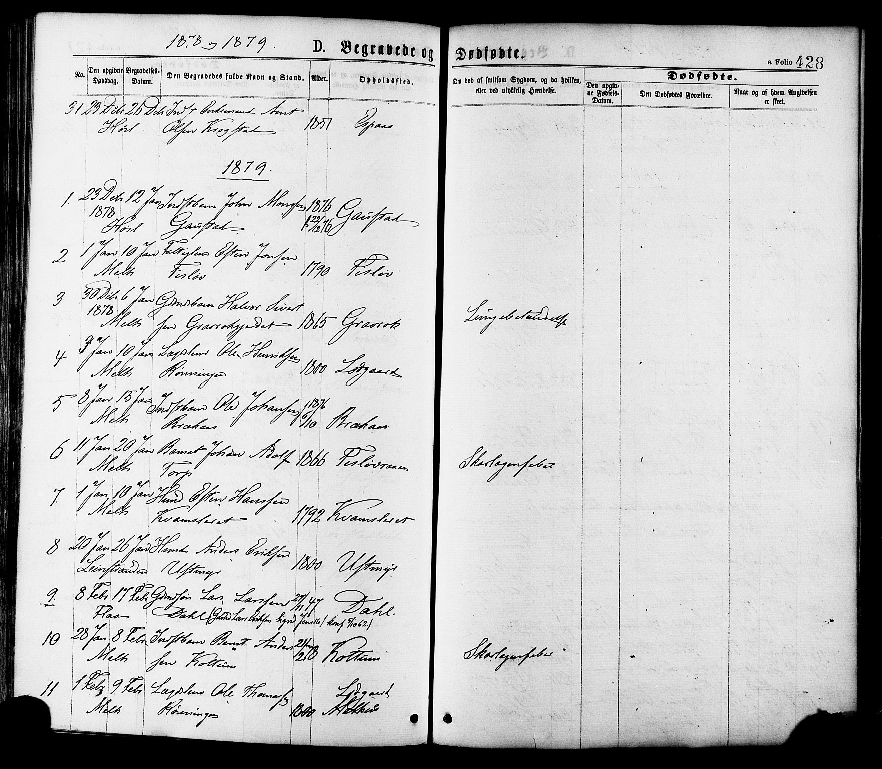 Ministerialprotokoller, klokkerbøker og fødselsregistre - Sør-Trøndelag, SAT/A-1456/691/L1079: Parish register (official) no. 691A11, 1873-1886, p. 428