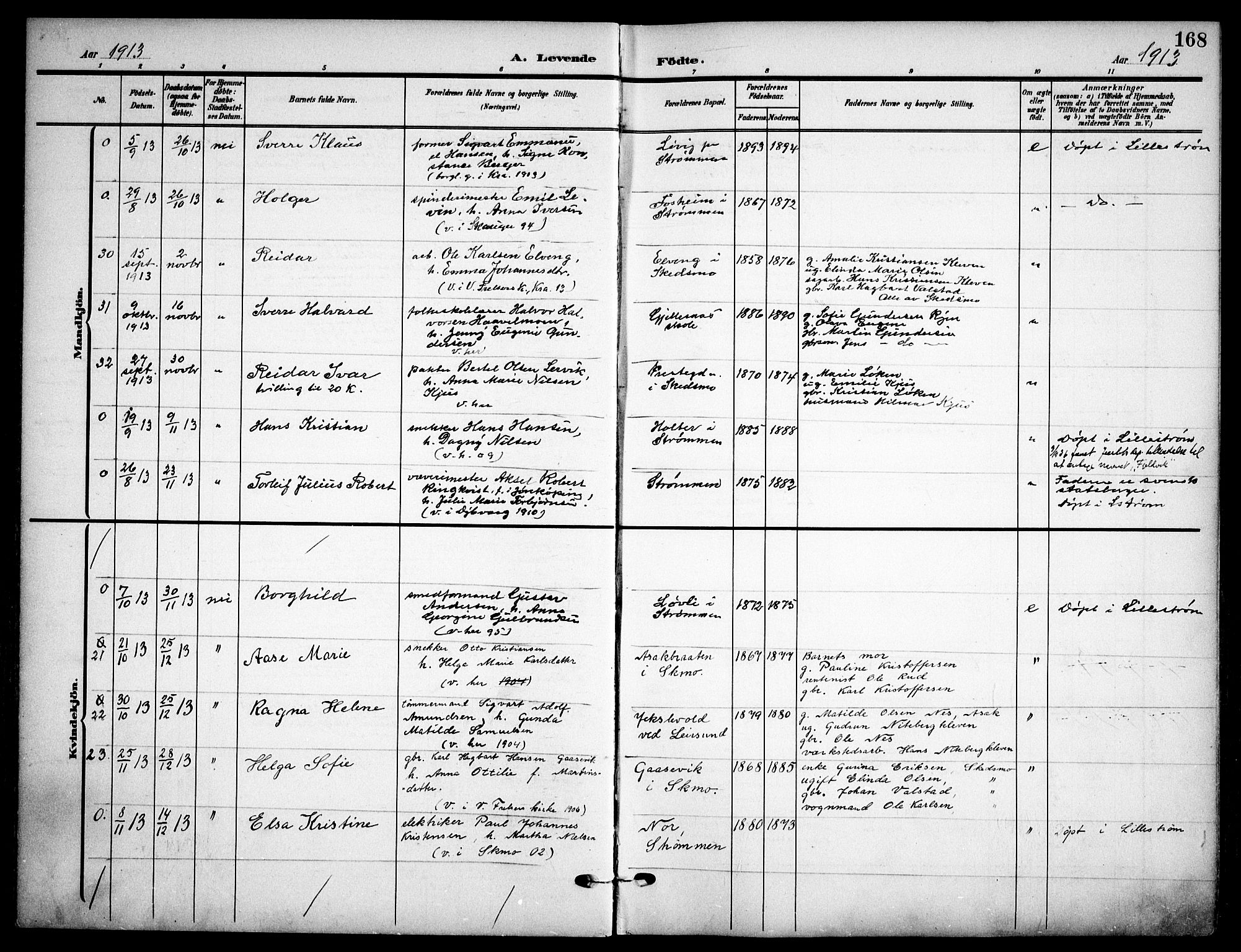 Skedsmo prestekontor Kirkebøker, SAO/A-10033a/F/Fa/L0015: Parish register (official) no. I 15, 1902-1917, p. 168