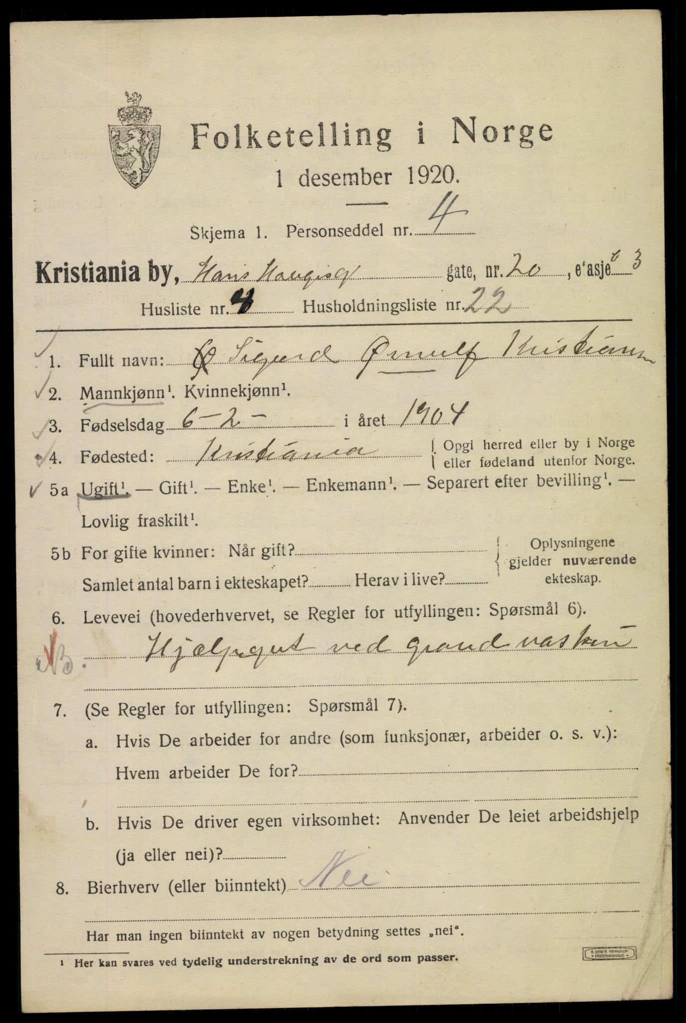 SAO, 1920 census for Kristiania, 1920, p. 269885