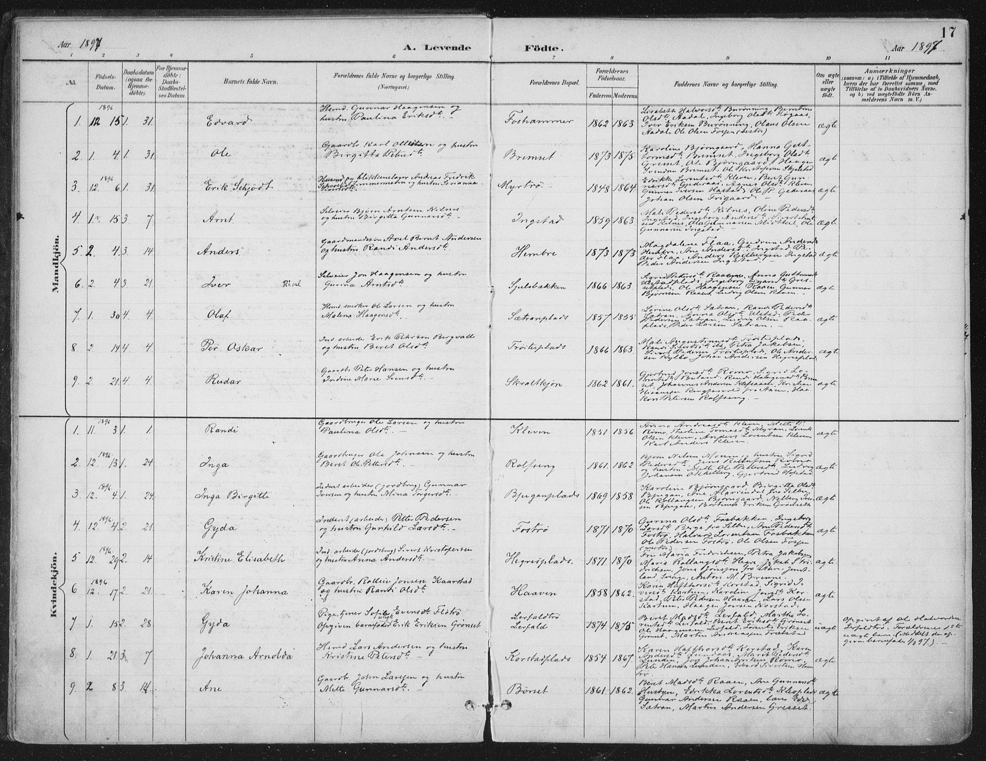 Ministerialprotokoller, klokkerbøker og fødselsregistre - Nord-Trøndelag, SAT/A-1458/703/L0031: Parish register (official) no. 703A04, 1893-1914, p. 17