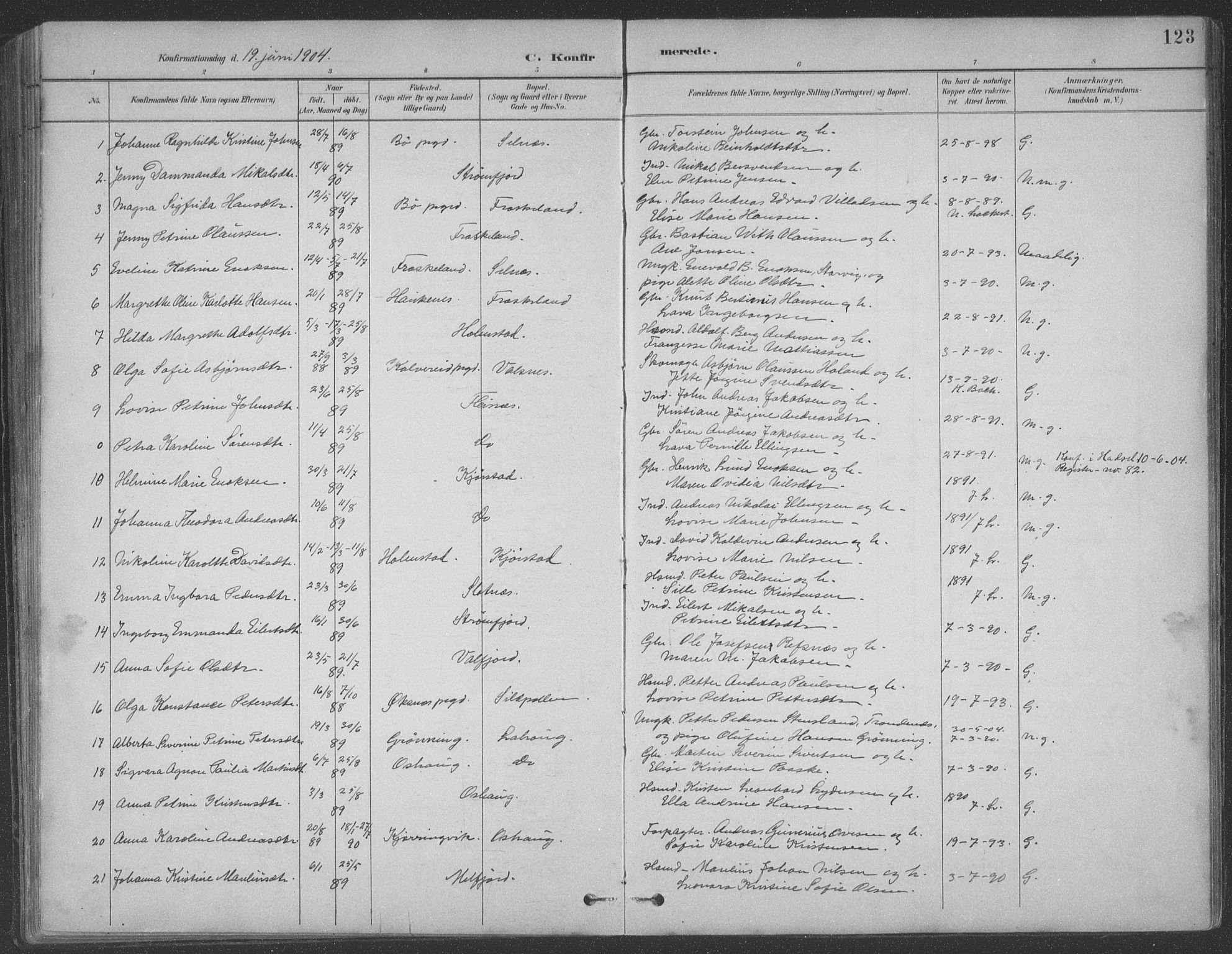 Ministerialprotokoller, klokkerbøker og fødselsregistre - Nordland, AV/SAT-A-1459/890/L1290: Parish register (copy) no. 890C01, 1882-1911, p. 123