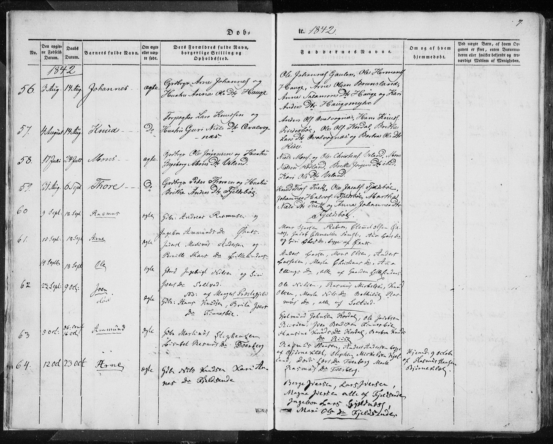 Lindås Sokneprestembete, AV/SAB-A-76701/H/Haa/Haaa/L0010: Parish register (official) no. A 10, 1842-1862, p. 7