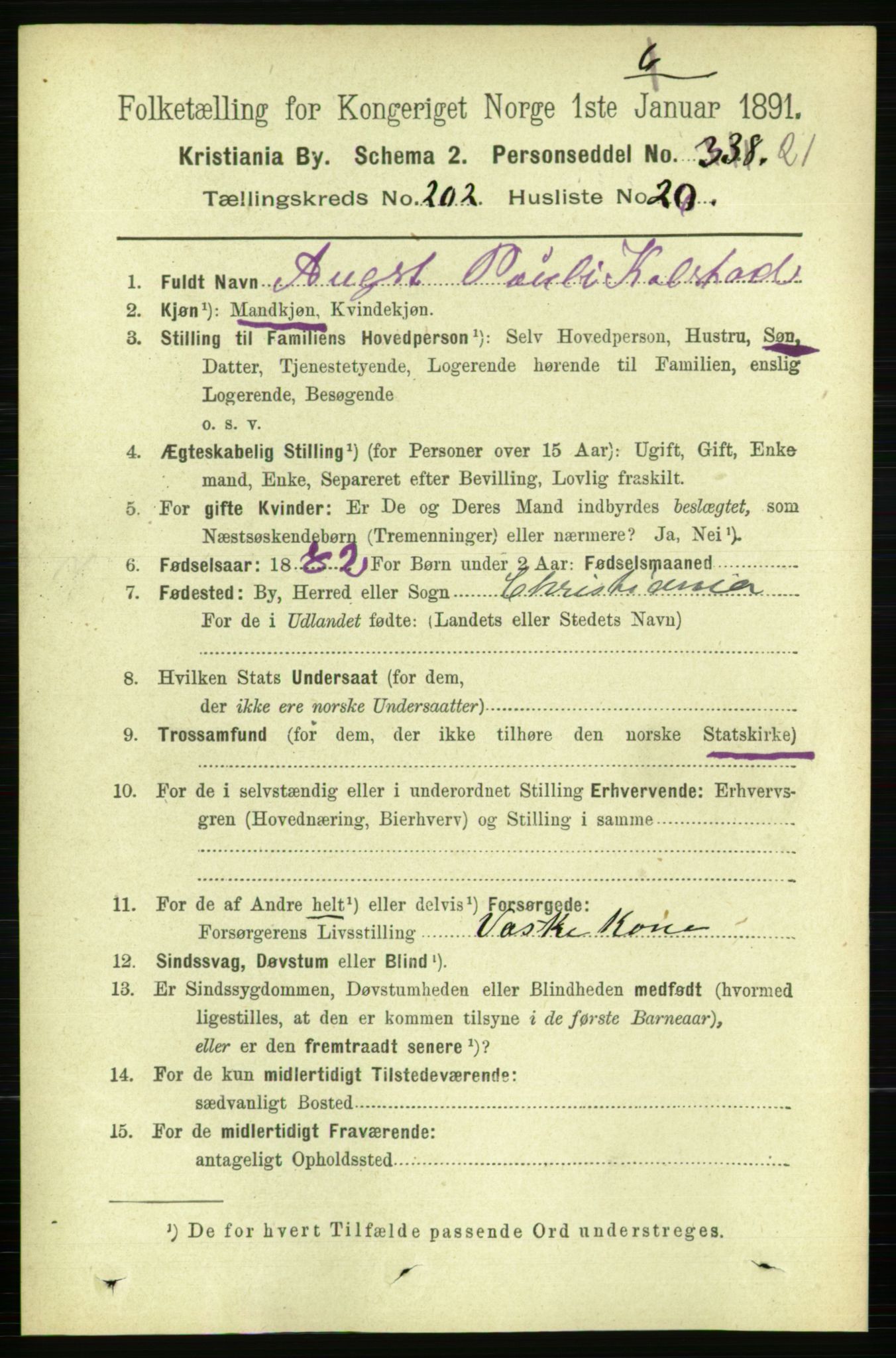 RA, 1891 census for 0301 Kristiania, 1891, p. 121862