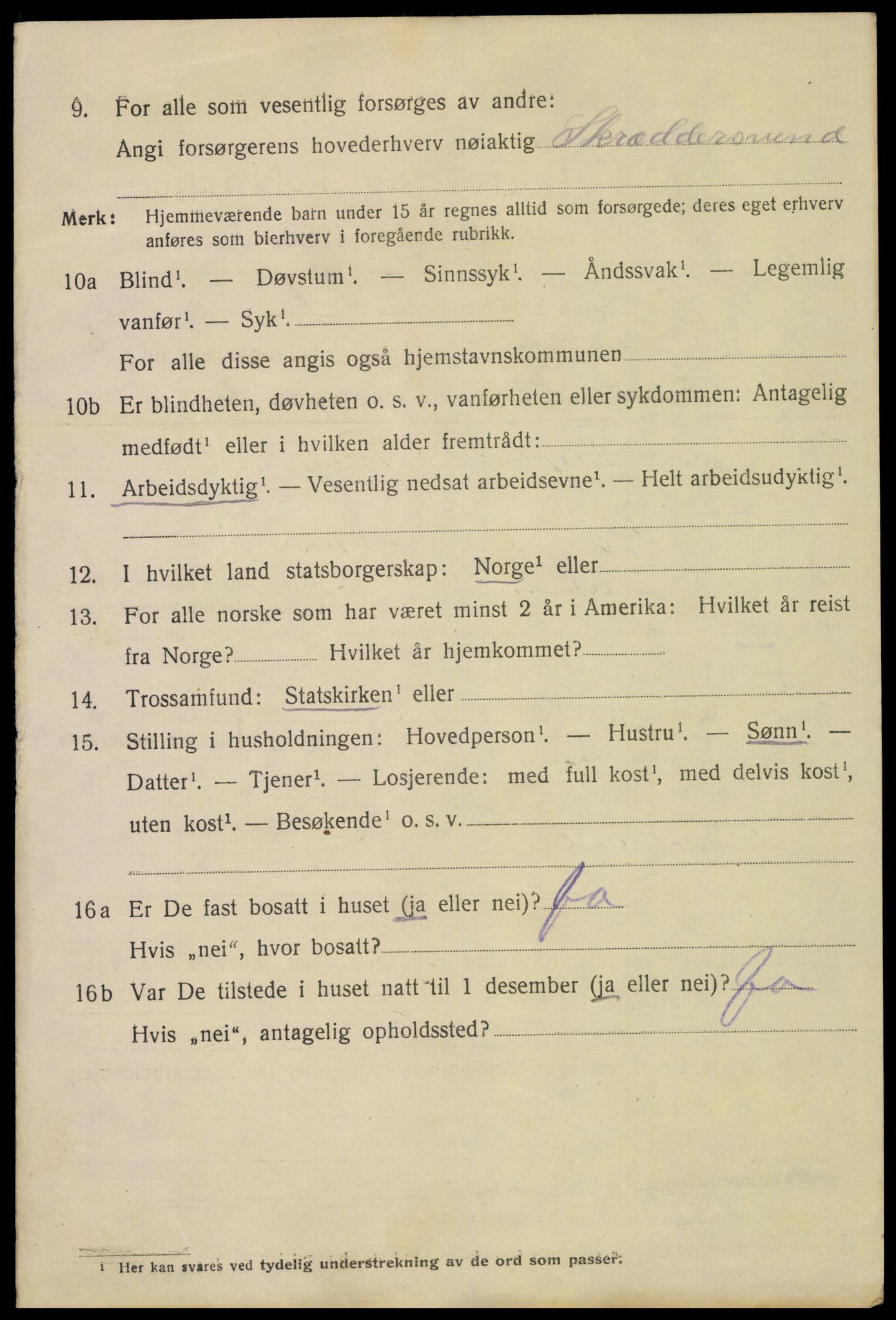 SAH, 1920 census for Lillehammer, 1920, p. 9409