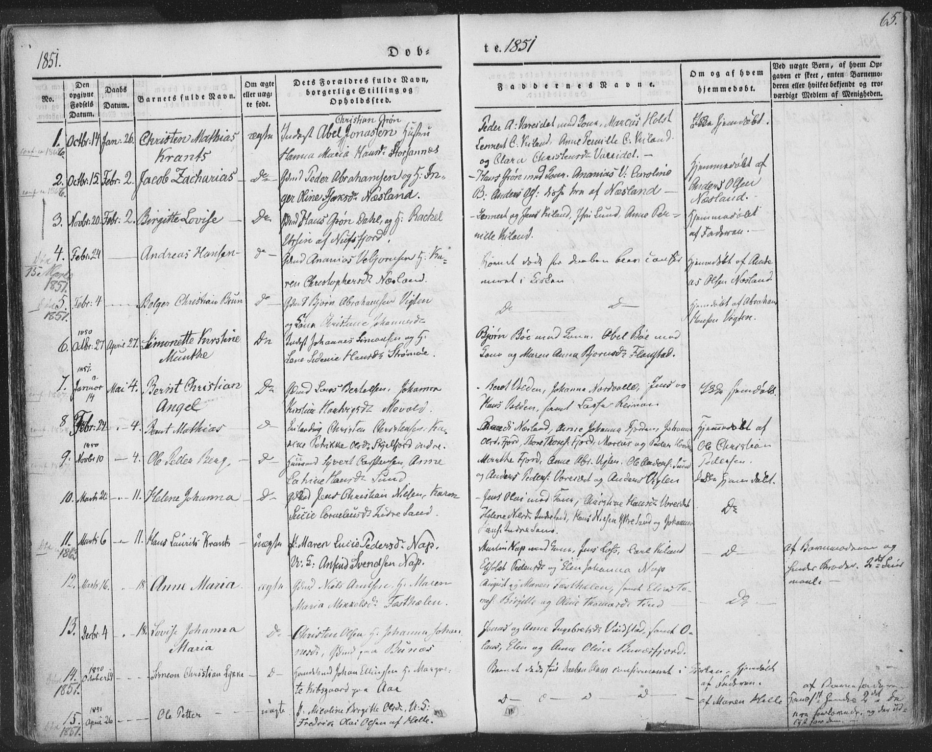 Ministerialprotokoller, klokkerbøker og fødselsregistre - Nordland, AV/SAT-A-1459/885/L1202: Parish register (official) no. 885A03, 1838-1859, p. 65