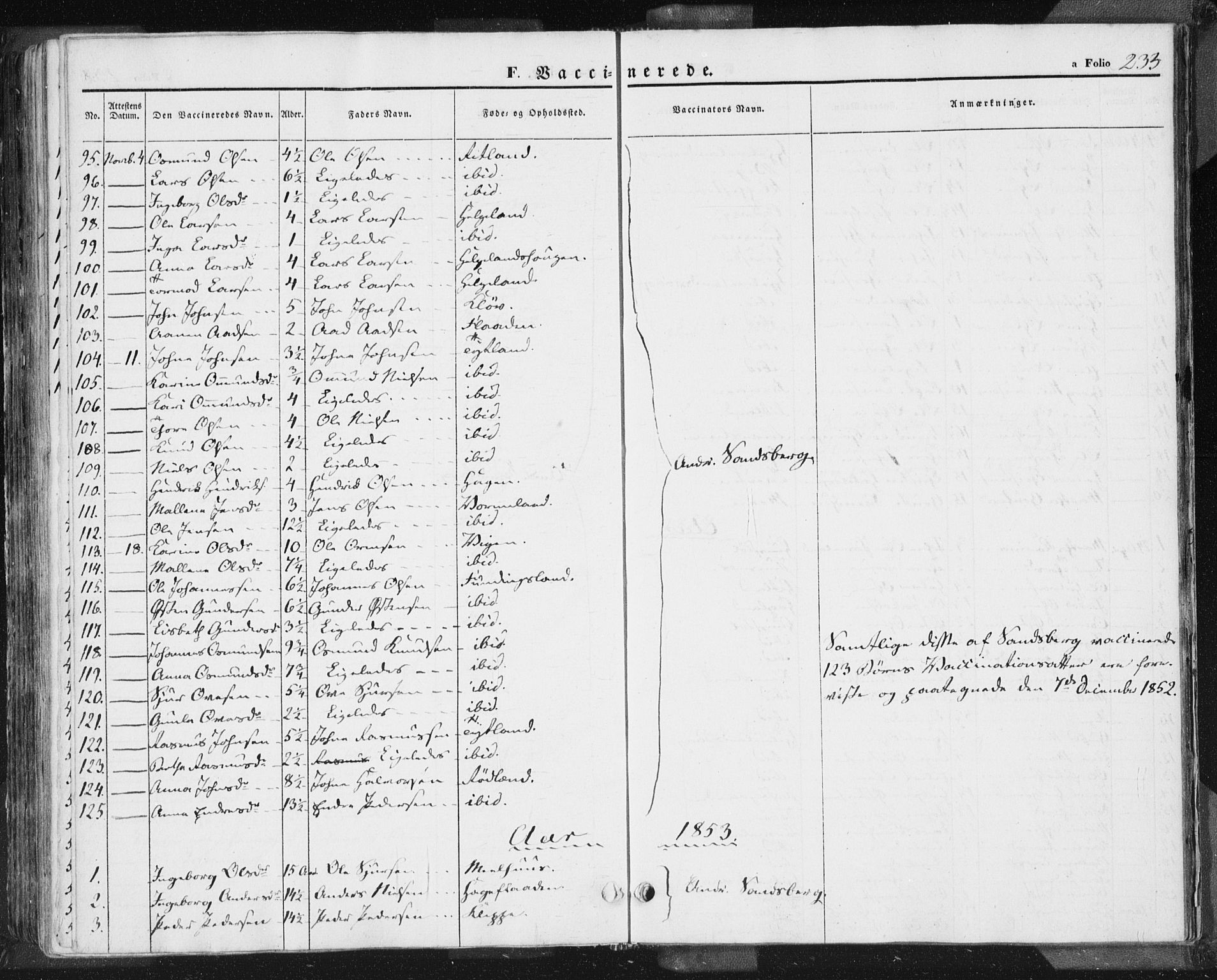 Hjelmeland sokneprestkontor, AV/SAST-A-101843/01/IV/L0009: Parish register (official) no. A 9, 1846-1860, p. 233