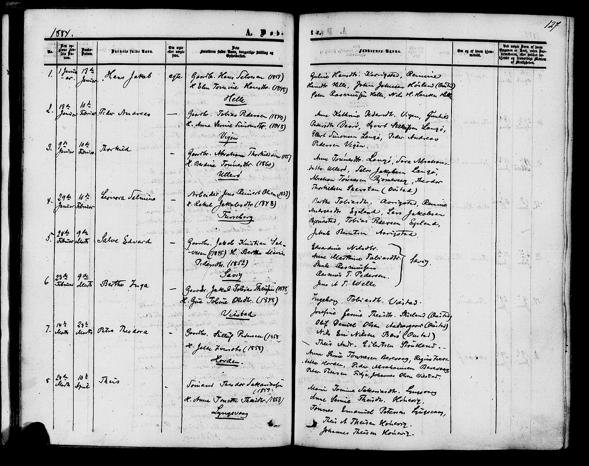 Herad sokneprestkontor, SAK/1111-0018/F/Fa/Fab/L0004: Parish register (official) no. A 4, 1853-1885, p. 127