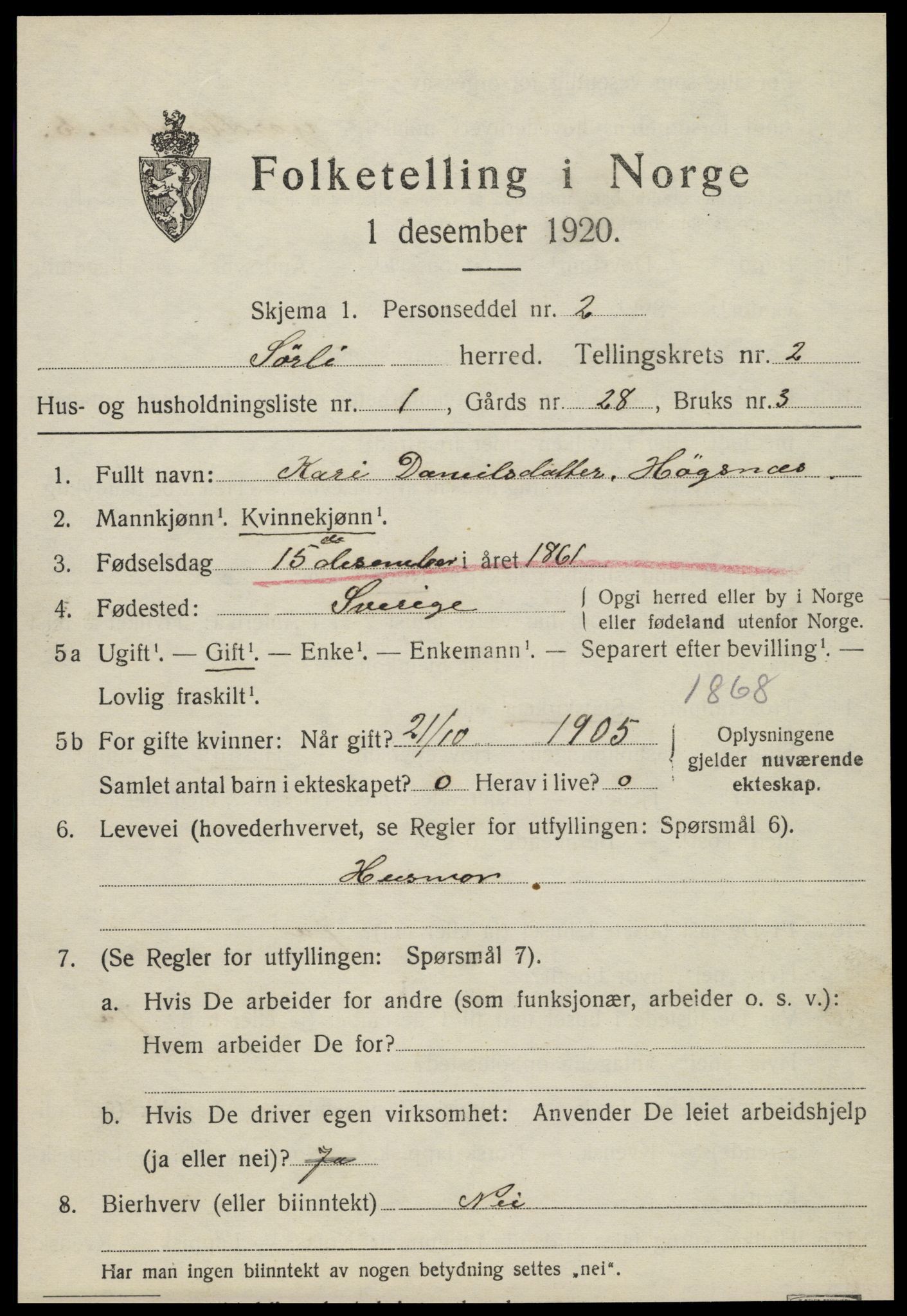 SAT, 1920 census for Sørli, 1920, p. 799