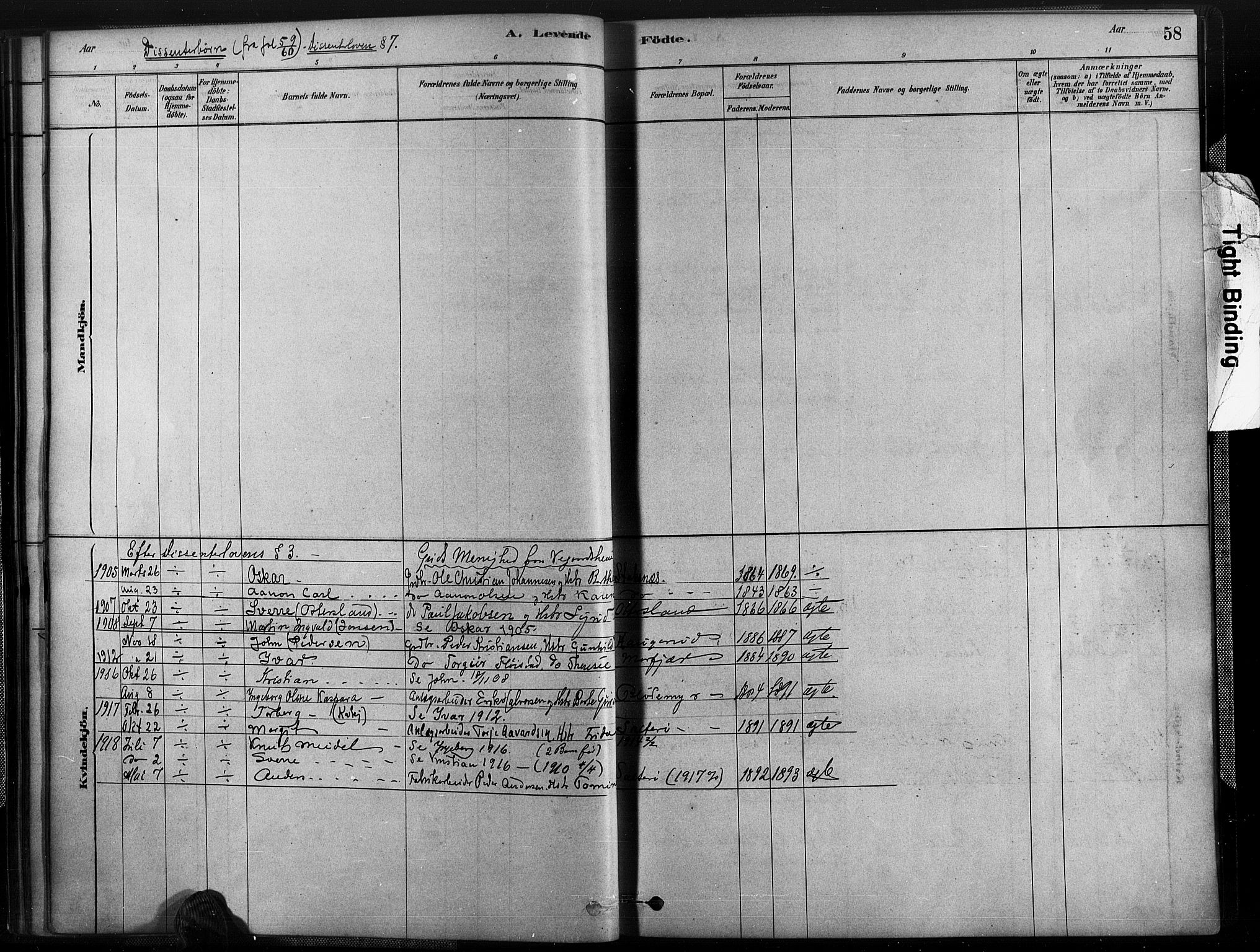 Austre Moland sokneprestkontor, SAK/1111-0001/F/Fa/Fab/L0001: Parish register (official) no. A 1, 1878-1898, p. 58