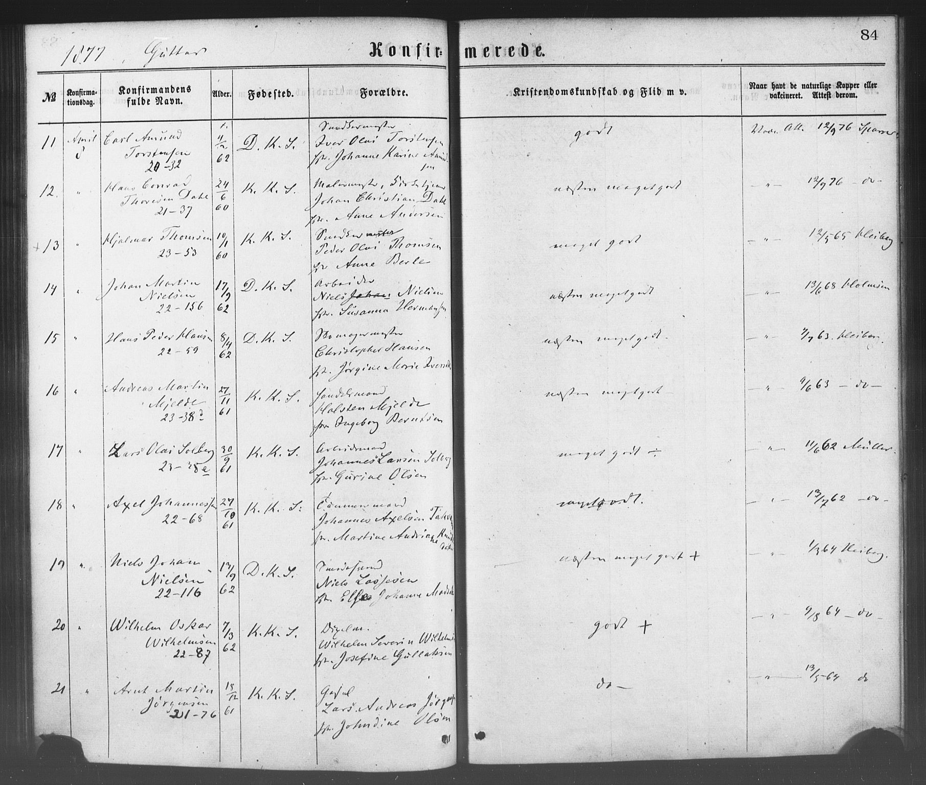 Korskirken sokneprestembete, SAB/A-76101/H/Haa/L0028: Parish register (official) no. C 4, 1868-1879, p. 84