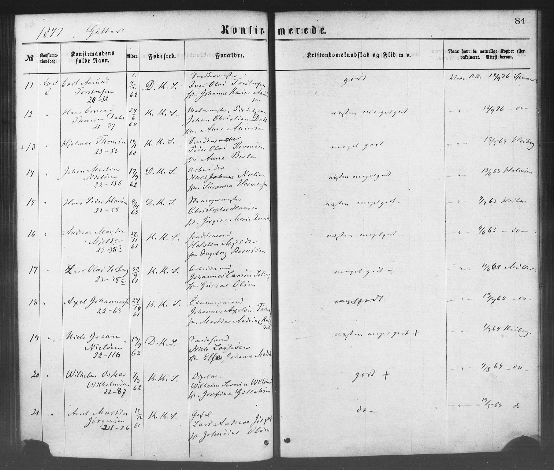 Korskirken sokneprestembete, AV/SAB-A-76101/H/Haa/L0028: Parish register (official) no. C 4, 1868-1879, p. 84