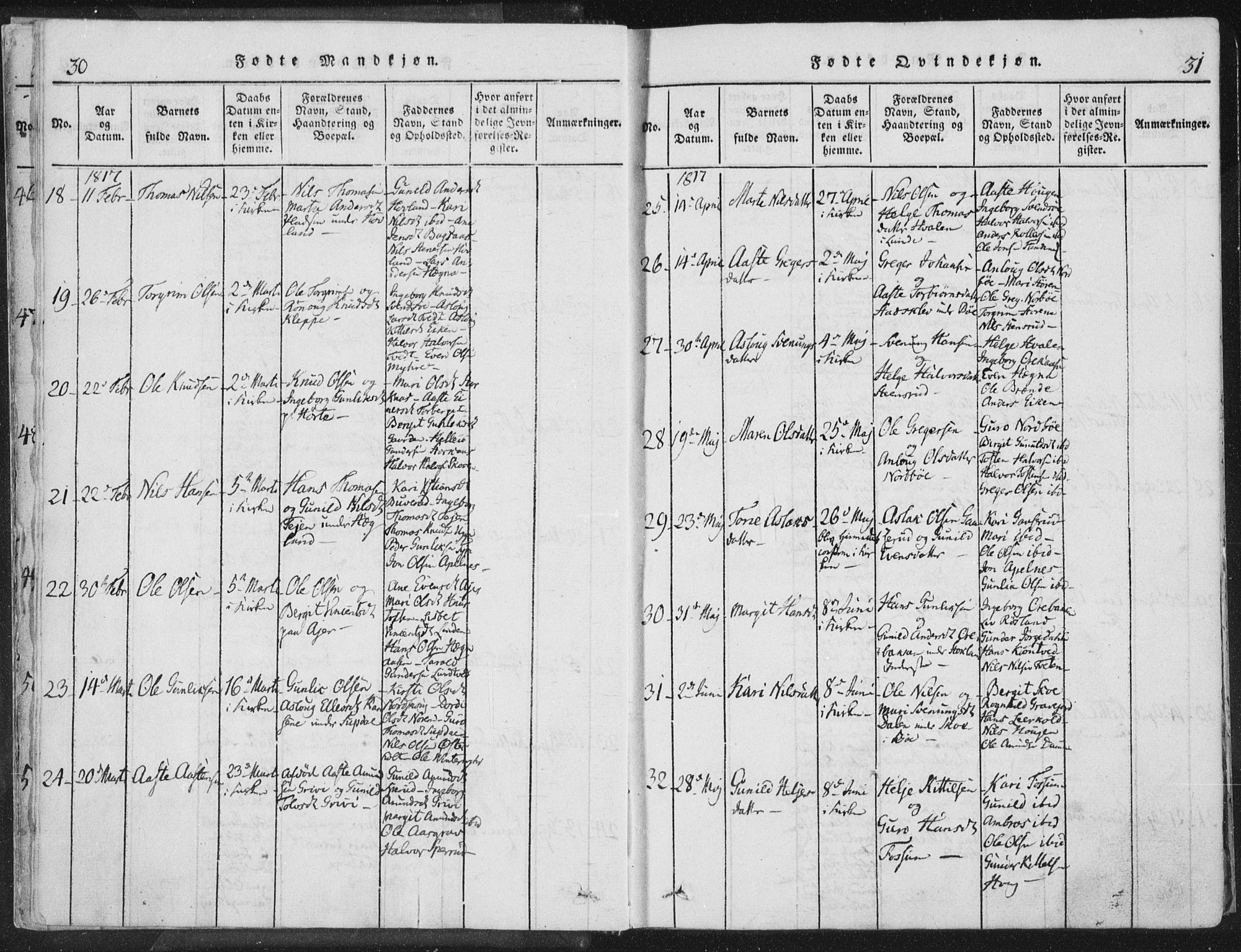 Bø kirkebøker, AV/SAKO-A-257/F/Fa/L0006: Parish register (official) no. 6, 1815-1831, p. 30-31